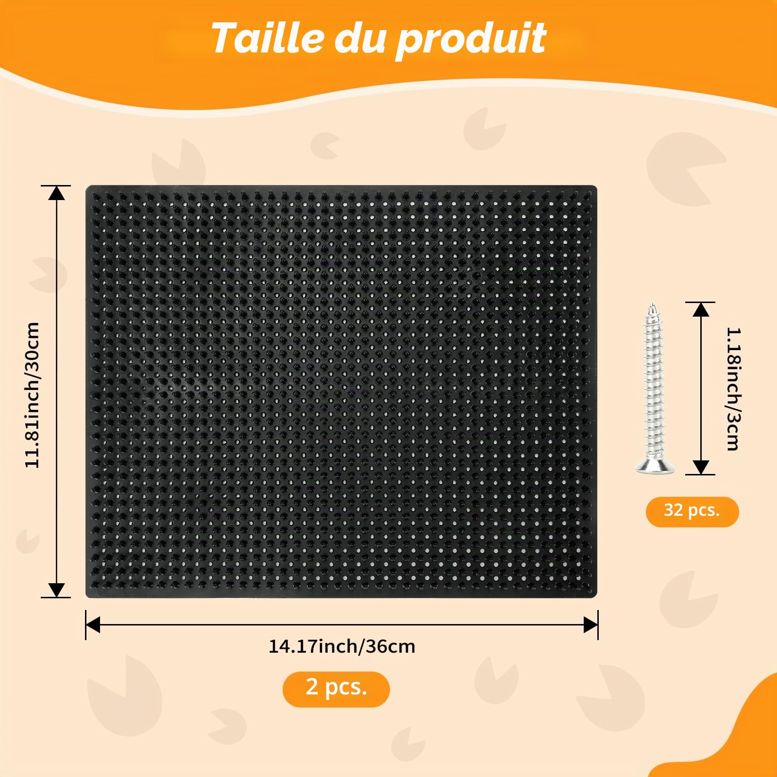 Lot de 2 tapis à gratter pour chevaux, tapis de toilettage et griffoir pour bovins, chèvres, moutons, vaches, brosse avec 32 piquets pour montage mural ou colonne (noir)