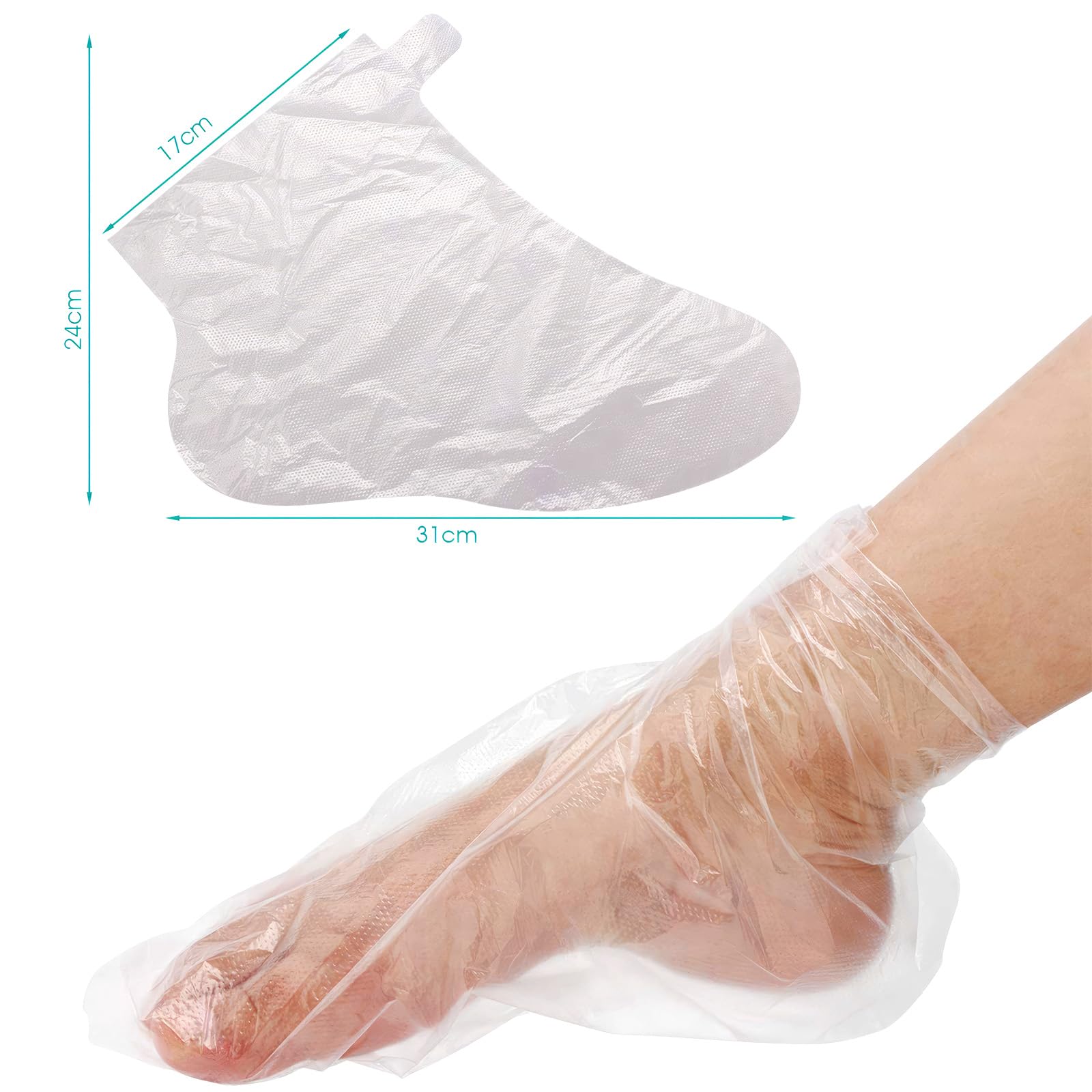 100 calzini usa e getta in plastica per pedicure piedi, cera paraffina trattamento termale, fodere da bagno in cera paraffina per piedi, calzini trasparenti