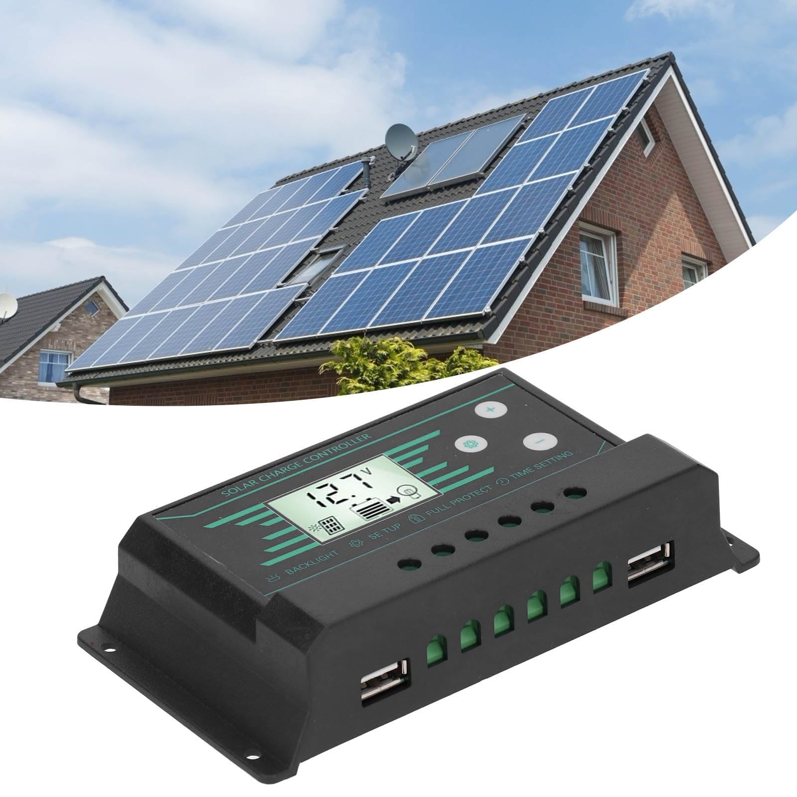 Contrôleur Solaire PWM 12-24V 30A – Double USB, écran LCD, Chargeur Pour Batterie