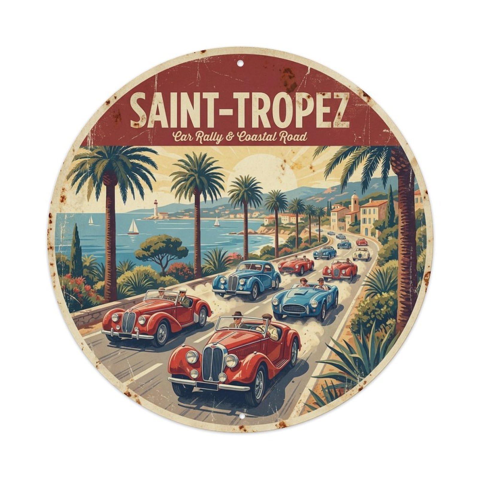 City Travel Saint Tropez Riviera Classic Car Rally Metal Tin Sign