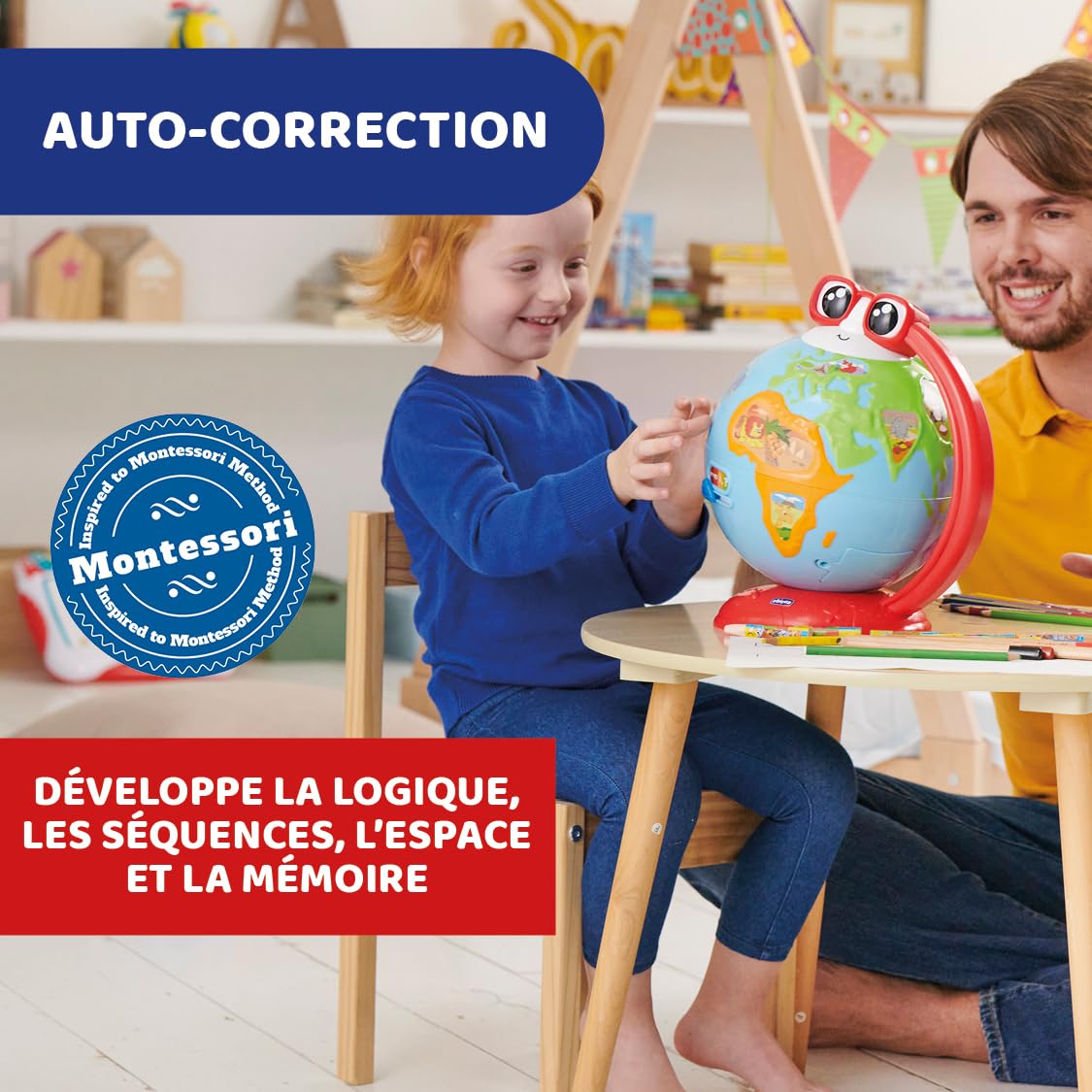 Chicco Edu Globe, pedagogiczny niemiecki globus, do nauki geografii, muzyki, ciekawej wiedzy, flory, fauny itp., 300+ zdań, zagadek i piosenek, metoda Montessori