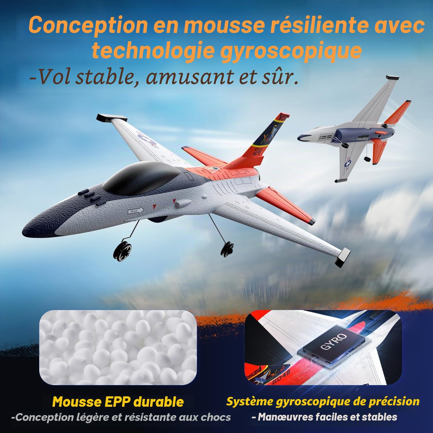 DEERC Avion RC F16 X-62A Vista 4 canaux jet télécommandé stabilisateur gyroscopique 6 axes EPP RTF