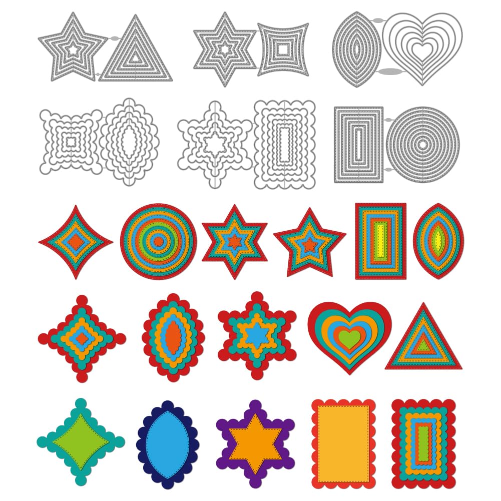 MAYJOYDIY Geometric Shapes Metal Cutting Dies Rectangle Frame Die Cuts Stencils Lace Trim Frames Embossing Template Dies for DIY Paper Craft Card Making Scrapbooking Album Decor