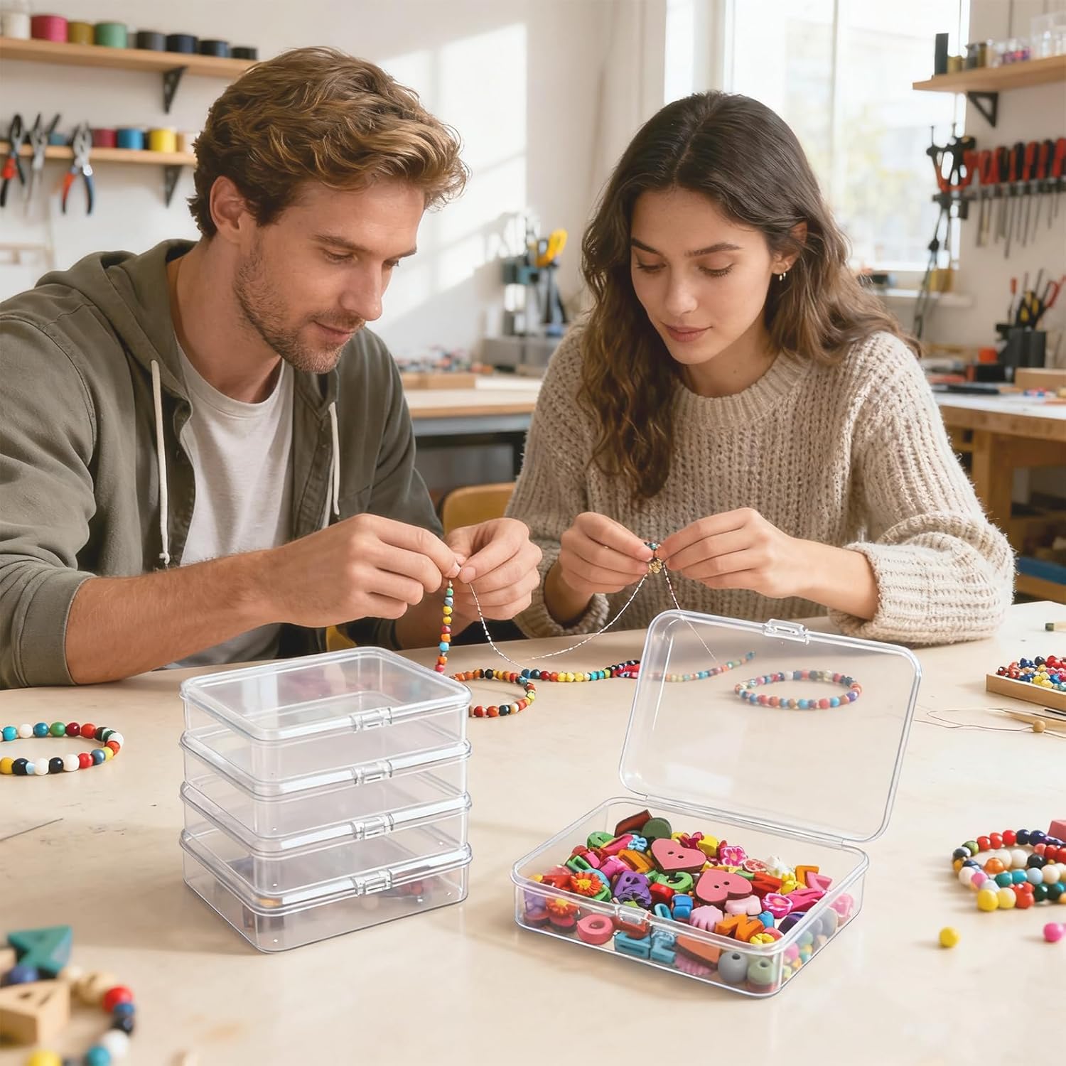 Yuanan 30 PCS Mini Plastic Storage Containers, 4 X 3 Inch Small Rectangle Containers with Hinged Lids Transparent Bead Organizers and Storage for Collecting Tiny Items, Jewelry, Crafts Accessories