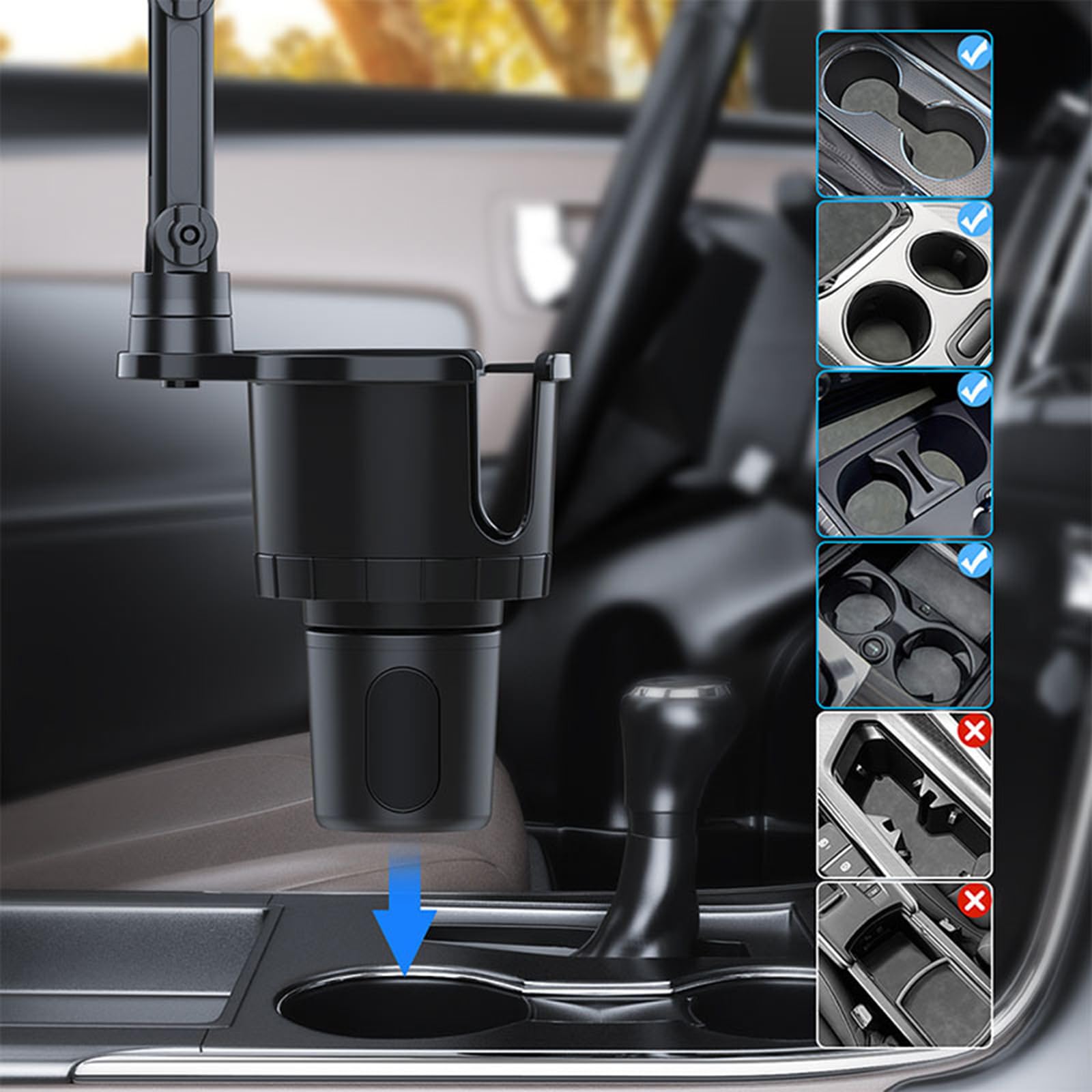 Soporte universal para portavasos de coche para teléfonos y dispositivos de 4.7 a 12.9 pulgadas, tamaño de pantalla con brazo móvil y soporte de teléfono de coche para taza