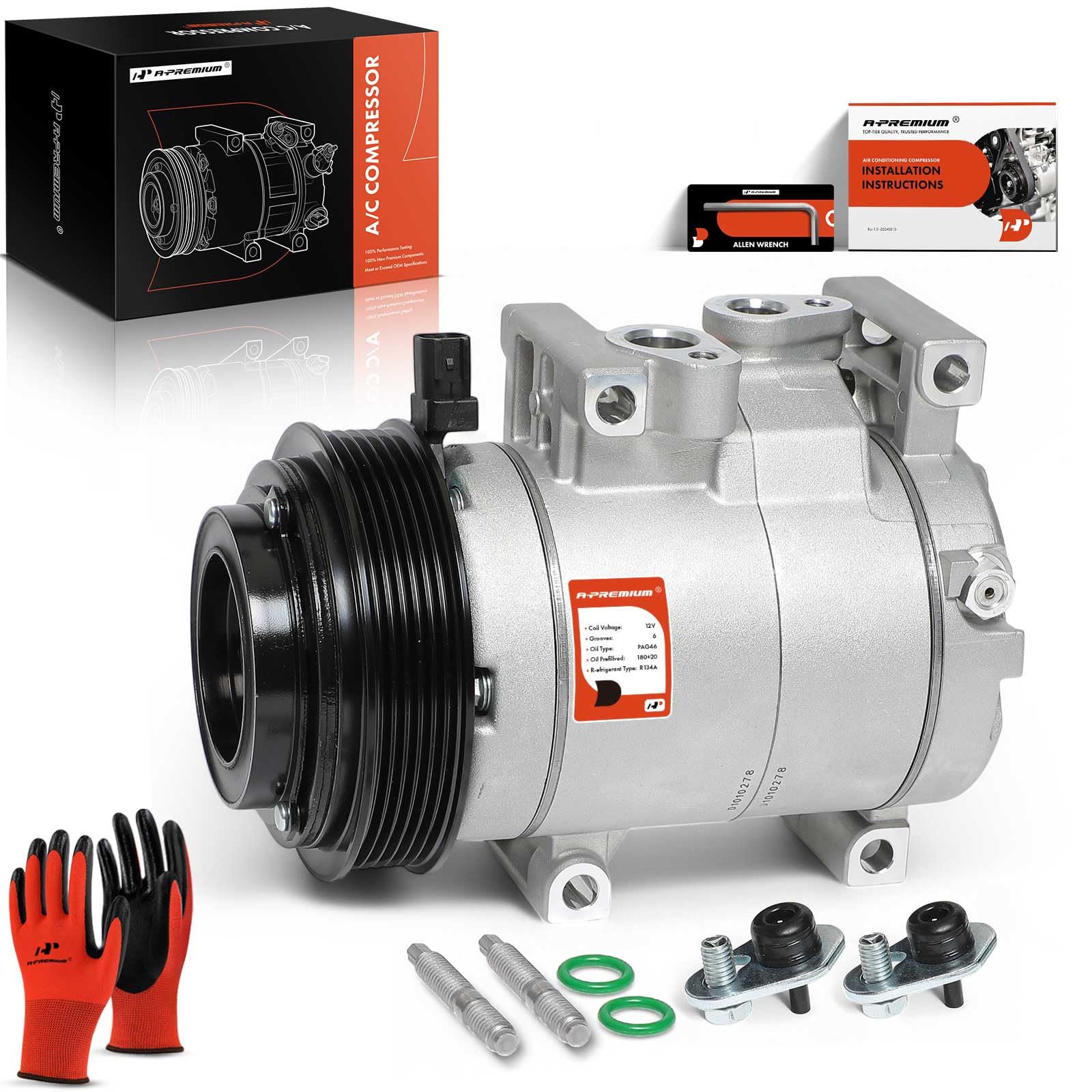 A-Premium Air Conditioner AC Compressor with Clutch Compatible with Jeep Wrangler 3.6L 2012-2017, Wrangler JK 3.6L 2018, Ram 1500 3.6L 2013, HCC-RS18 Compressor
