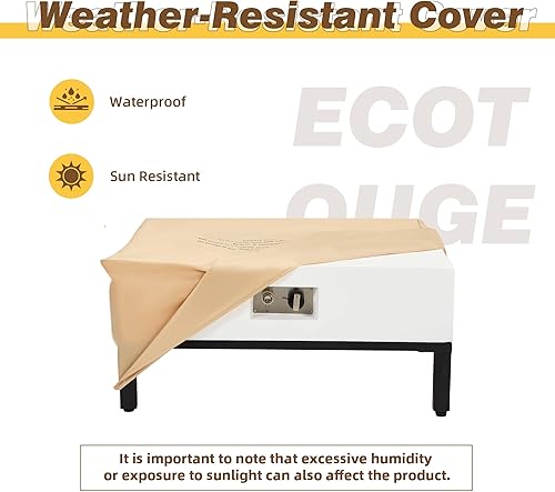 Miniatura 3 de ECOTOUGE Mesa de fuego de propano para patio de 32 pulgadas, mesa cuadrada de hormigón de 50,000 BTU con estantes, cubierta de pozo resistente a la