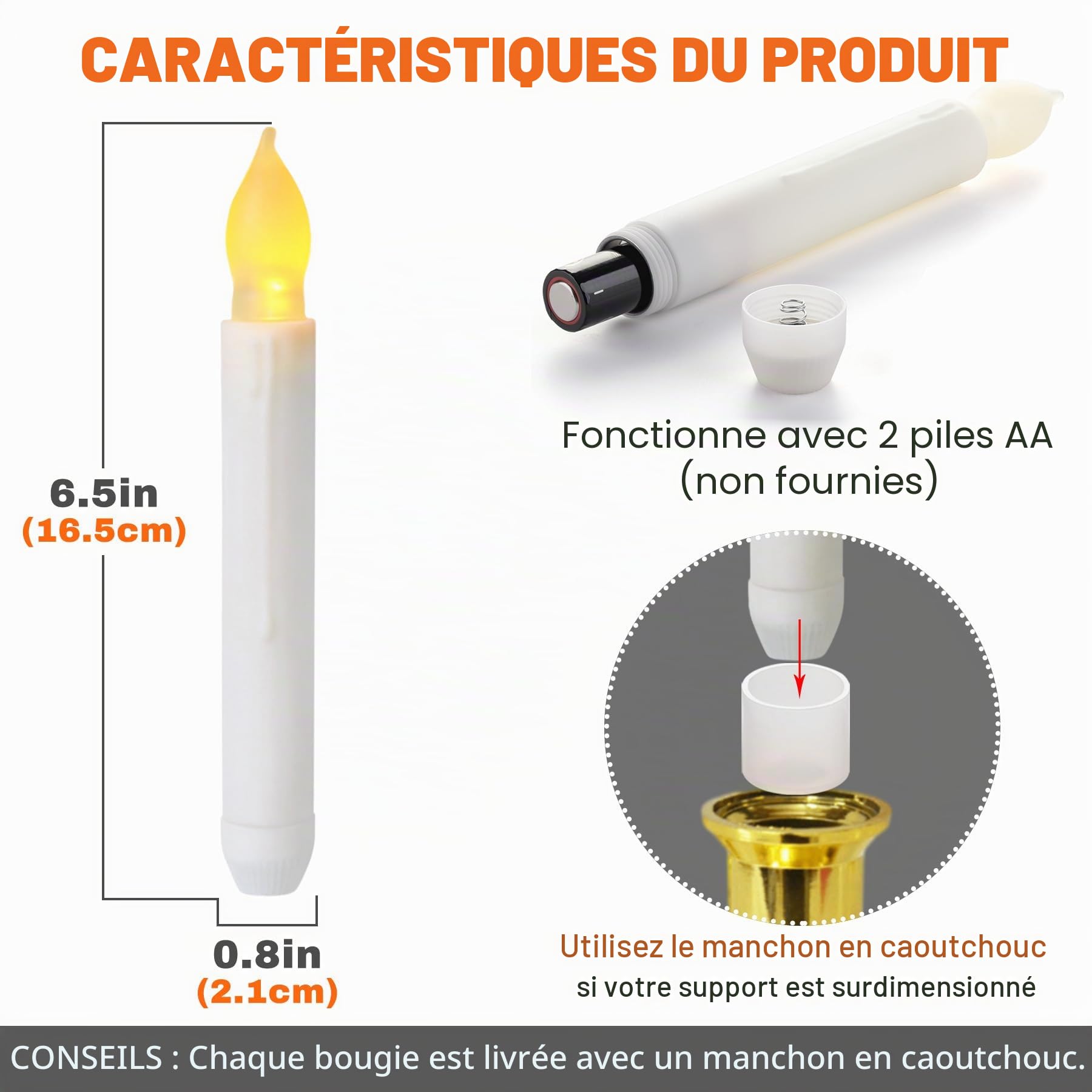 Lot de 48 bougies coniques LED à piles, flottantes sans flamme vacillantes pour l'extérieur, fausses bougies coniques à suspendre pour fenêtre, décorations de fête de Noël