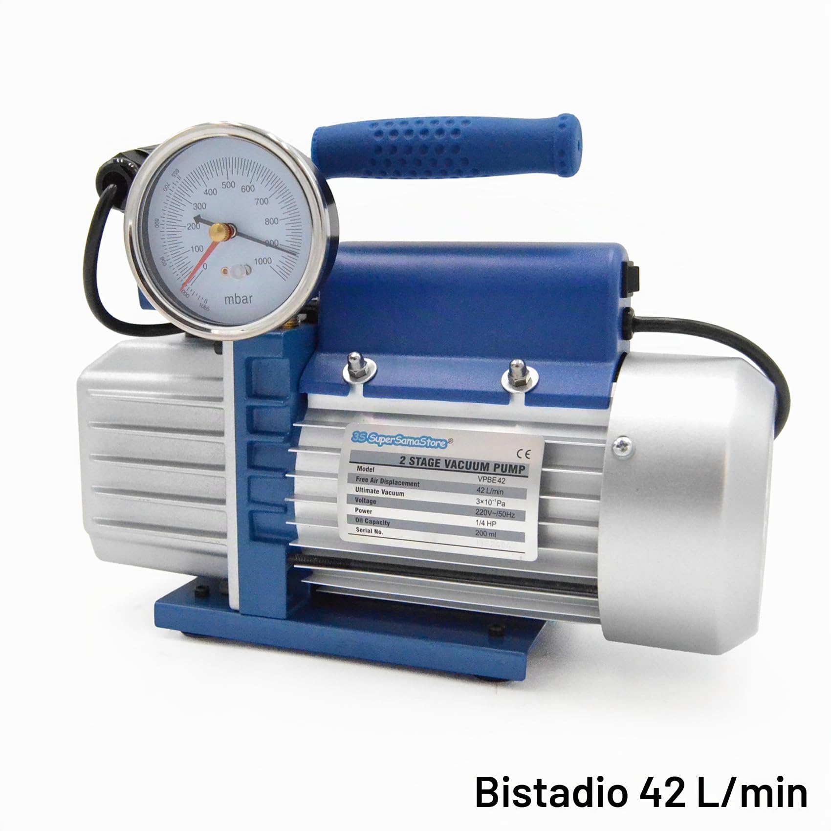 3S SuperSamaStore Pompe à Vide Climatisation 1/4HP, Pompe à Vide Frigoriste Cvc/Hvac à 2 Étages 42L/Min pour Climatiseur,  avec Électrovanne et Vacuomètre