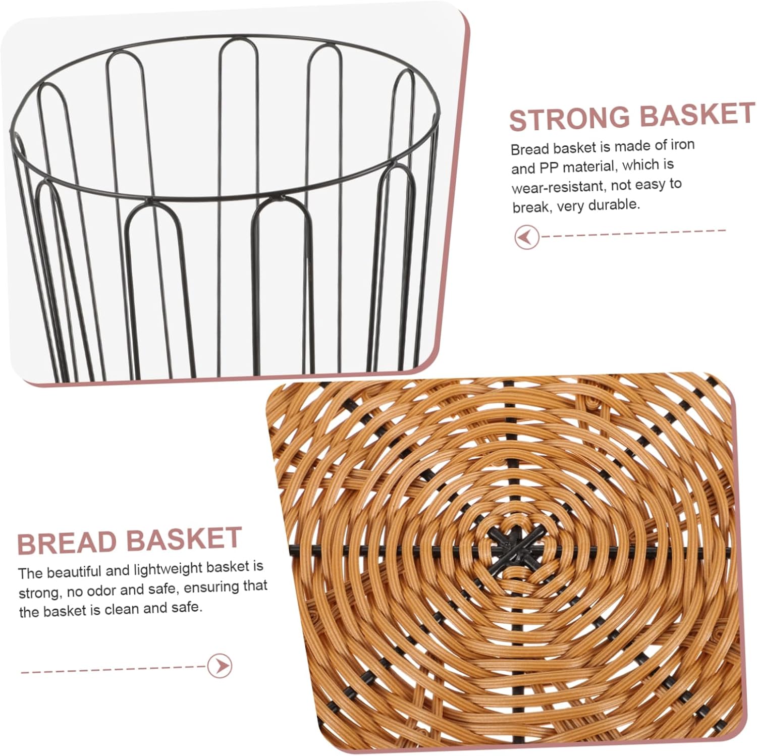 Woven Bread Basket for Kitchen Counter Rust Resistant Iron Frame Large Decorative Storage Basket for Serving Bread and Baked Goods