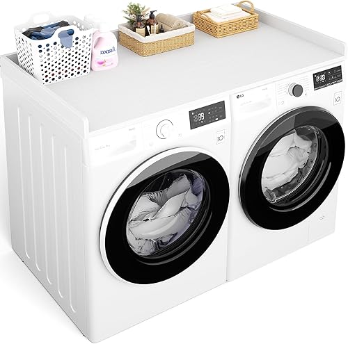 Miniatura 11 de Aheaplus Encimera para lavadora y secadora, organización de lavandería con almohadillas antideslizantes, cubierta de estante de madera con rieles