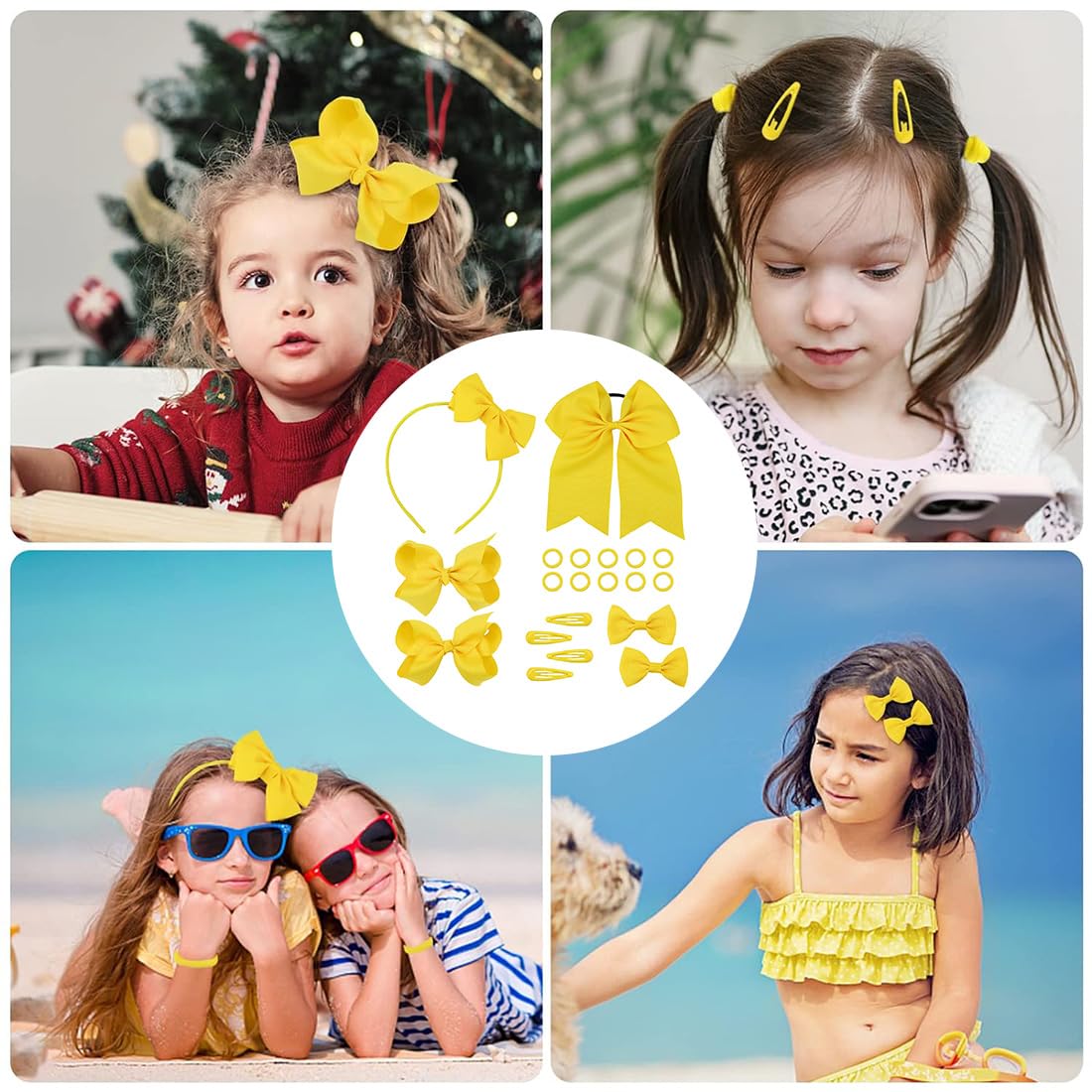 20 Pezzi Accessori per Capelli Set - Fiocco Fermacapelli, Fermagli, Elastico, Fascia per Ragazze - Regalo di Festival per Bambini (Giallo)