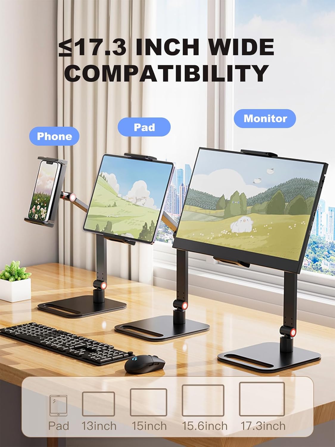 RQUOIRE portable monitor stand monitor arm 360 ° rotation,Suitable for 12-17.3-inch monitors and tablet screens，Adjustable height tablet holder for desk Expandable Display Base (black)