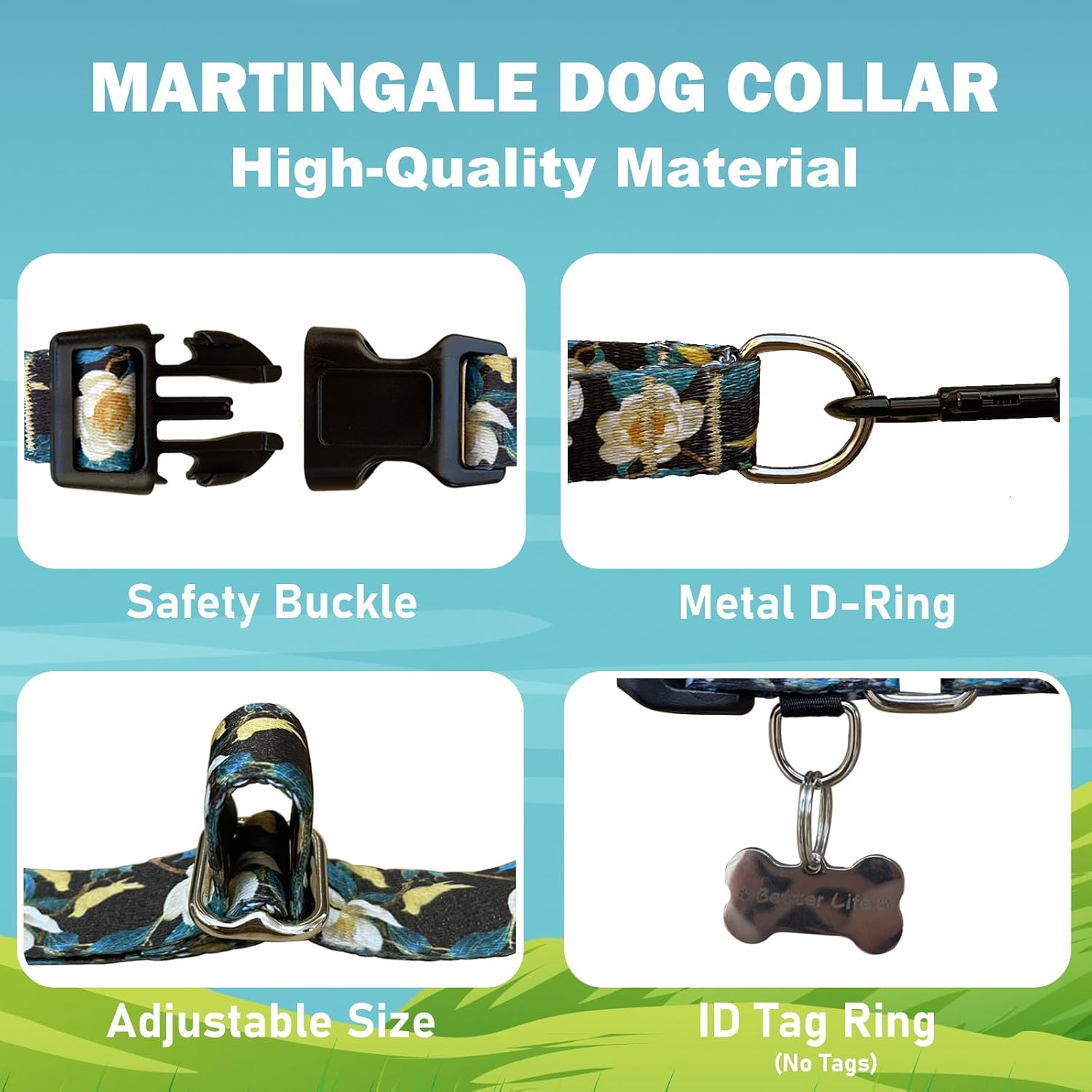 Martingale Collar for Dogs with Buckle No Pull, Golden Floral, S image 3