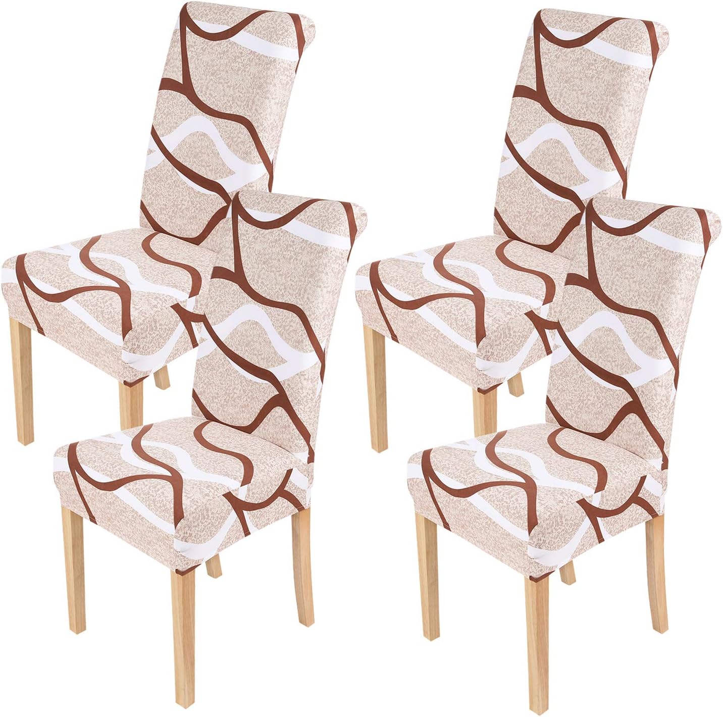 smiry Dining Chair Covers Printed Stretch Chair Covers Parsons Chair Slipcover Chair Covers for Dining Room Set of 4, Khaki