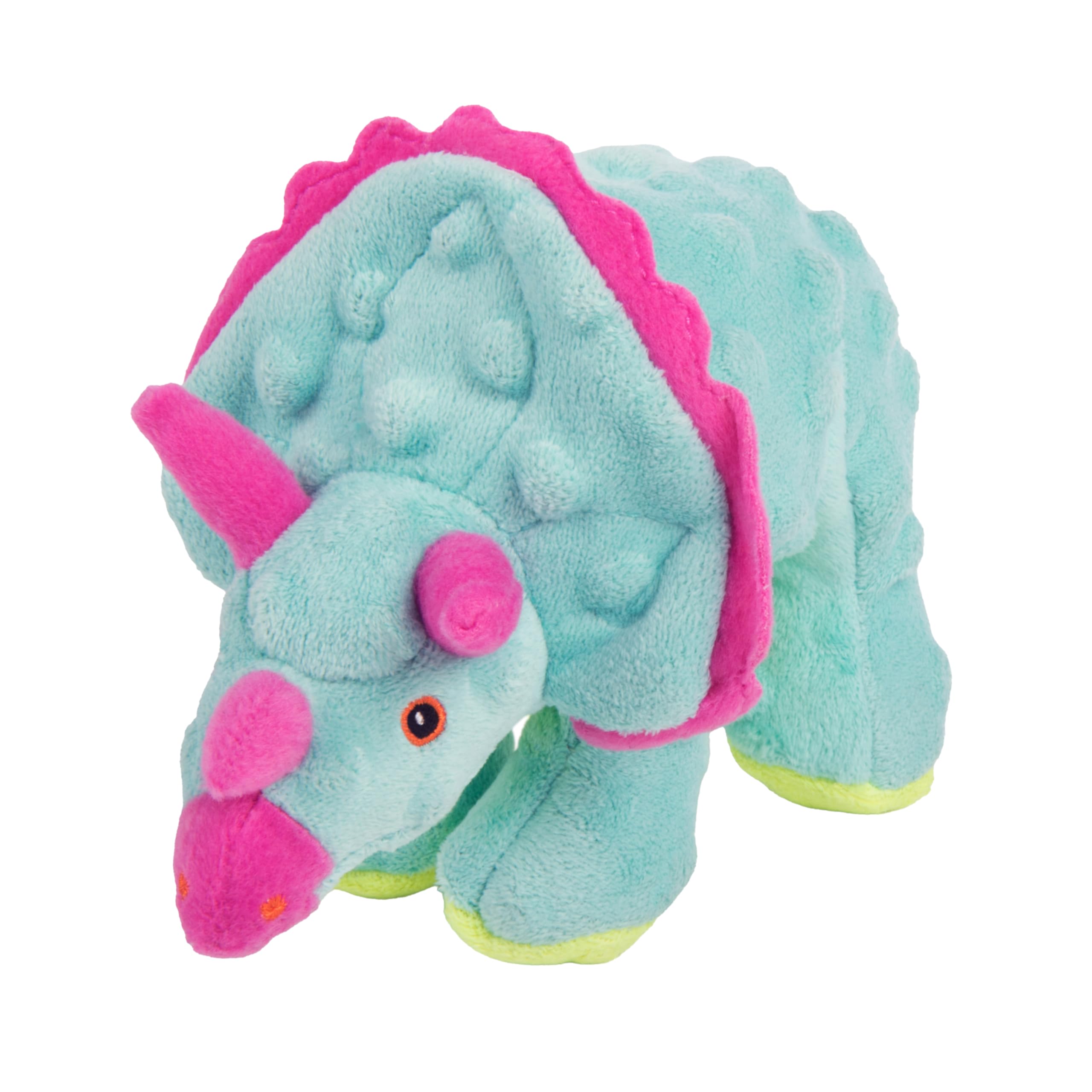 goDog Dinos Frills Squeaky Plush Dog Toy with Chew Guard Technology, Durable Fabric &amp; Squeaker for Active Play, Teal, Small