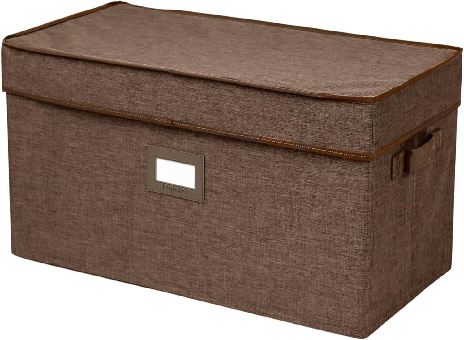 Covermates Keepsakes Storage Box, Heavy Duty Polyester Organizer Bin, Stackable Design, Reinforced Handles, ID Window, Closet Garage Home Storage, Brown Heather
