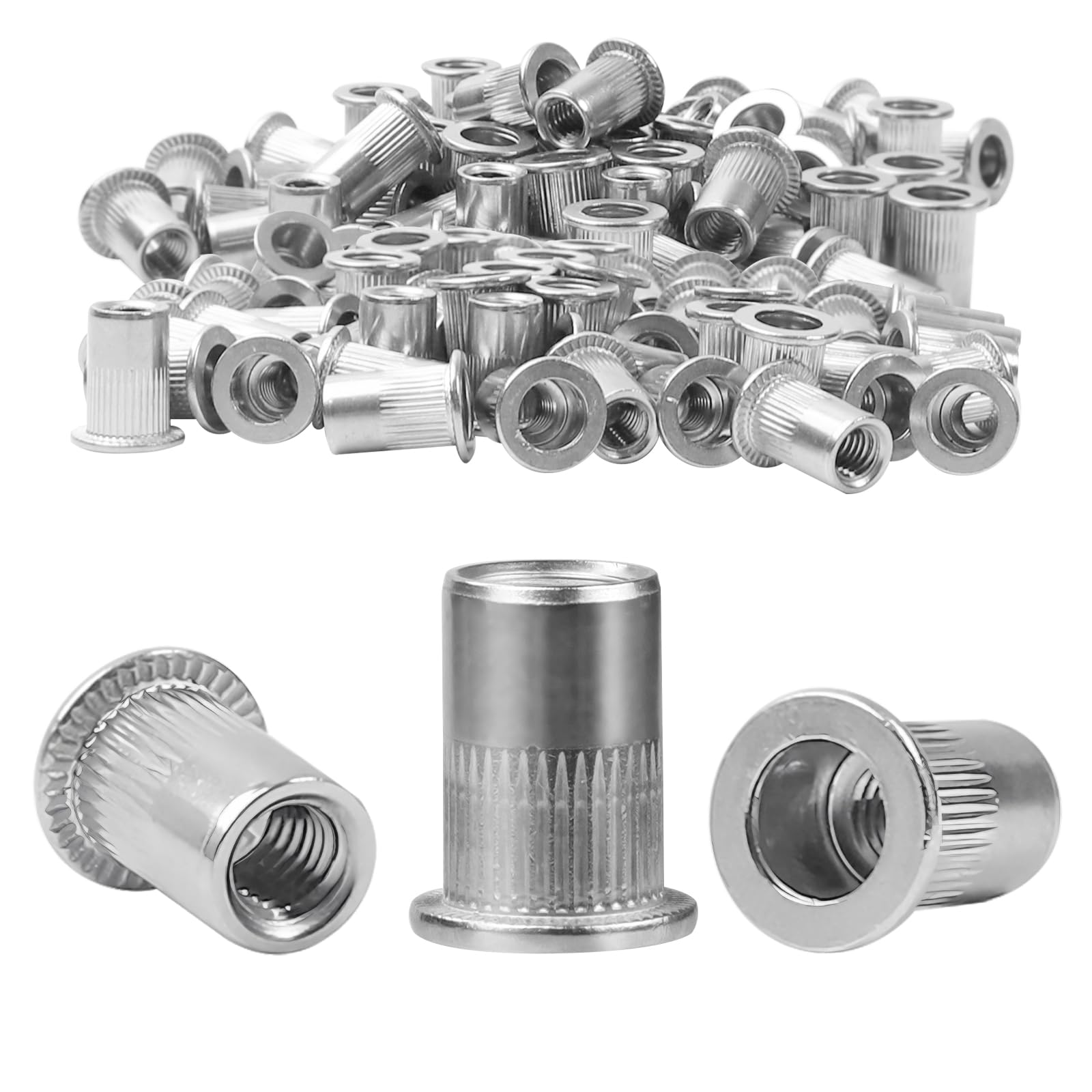 Dadi per rivetti M6/M8, in acciaio inox A2 V2A, 60 pezzi, dadi per rivetti ciechi, dadi per rivetti a testa piatta, scanalatura per recinzioni, costruzione di veicoli, camper, lavori in metallo