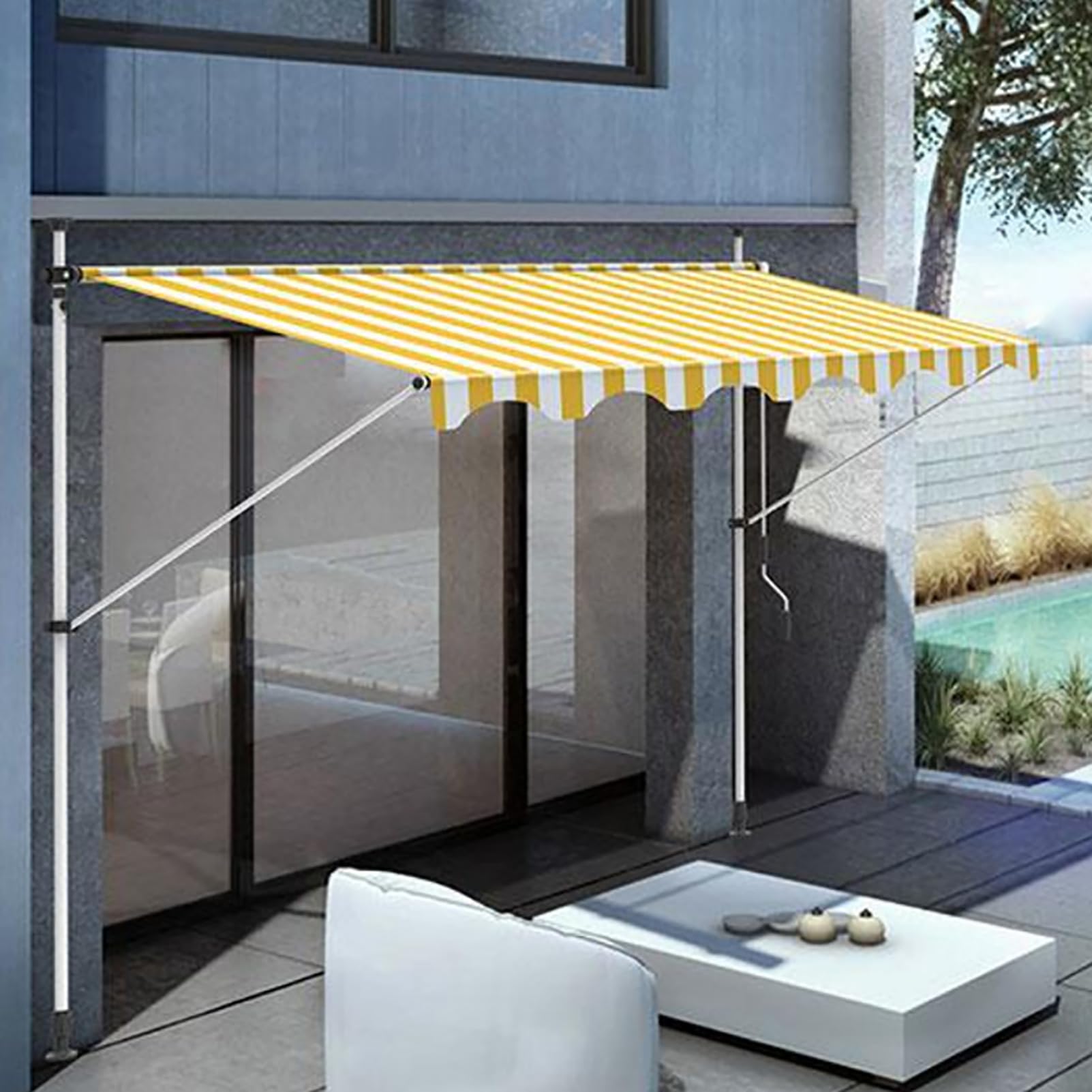 TRAGLO Terrassen-Teleskop-Markise, verstellbare Gartenmarkise, wasserdichter Baldachin, Sonnenschutz mit Handkurbel für Garten, Restaurant, Café 3M 