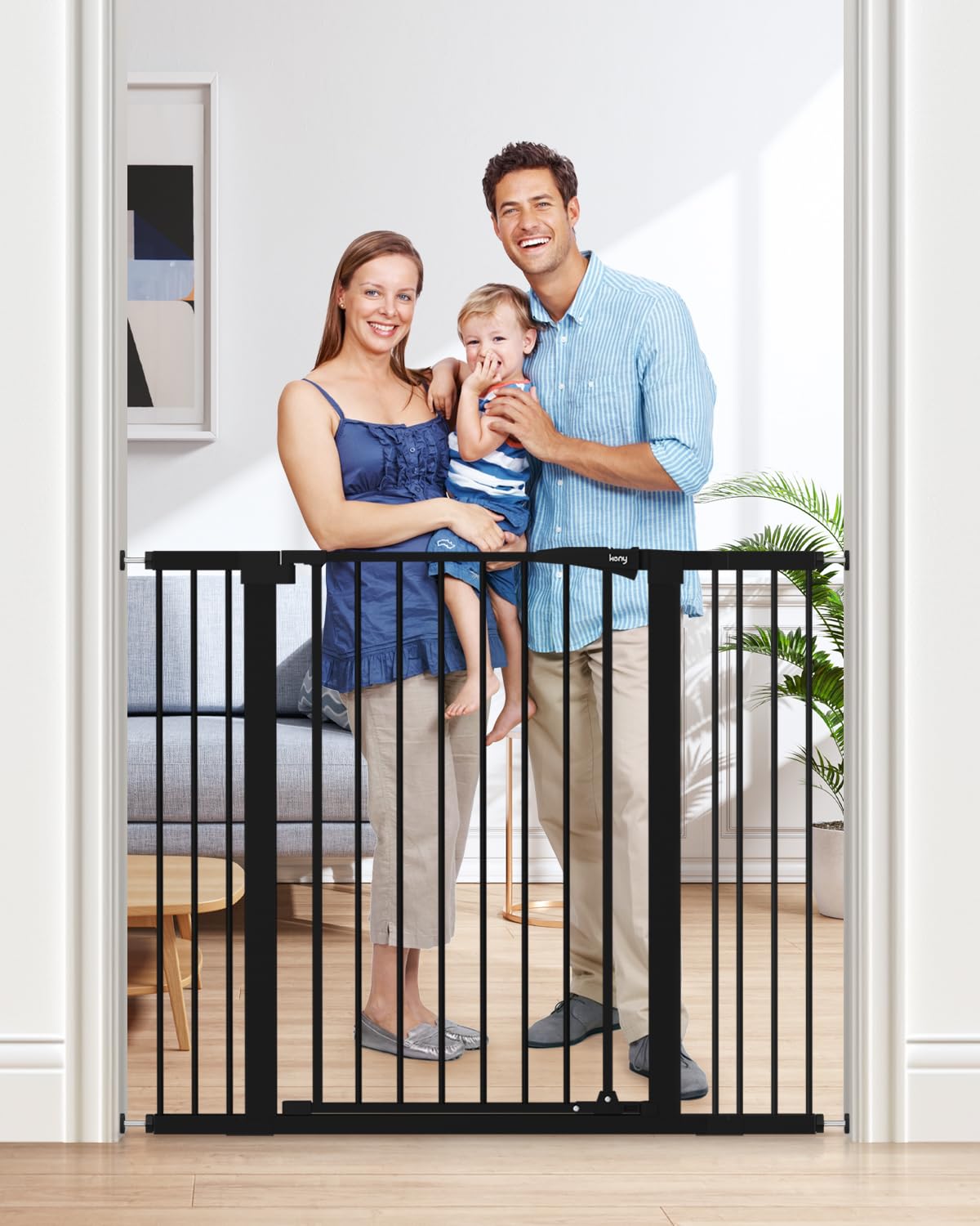 keny 36" extra tall baby gate for doorways, fits openings 29.7" to 46" wide, auto close pressured mounted dog gate for stairs, no drilling easy install pet gate, black