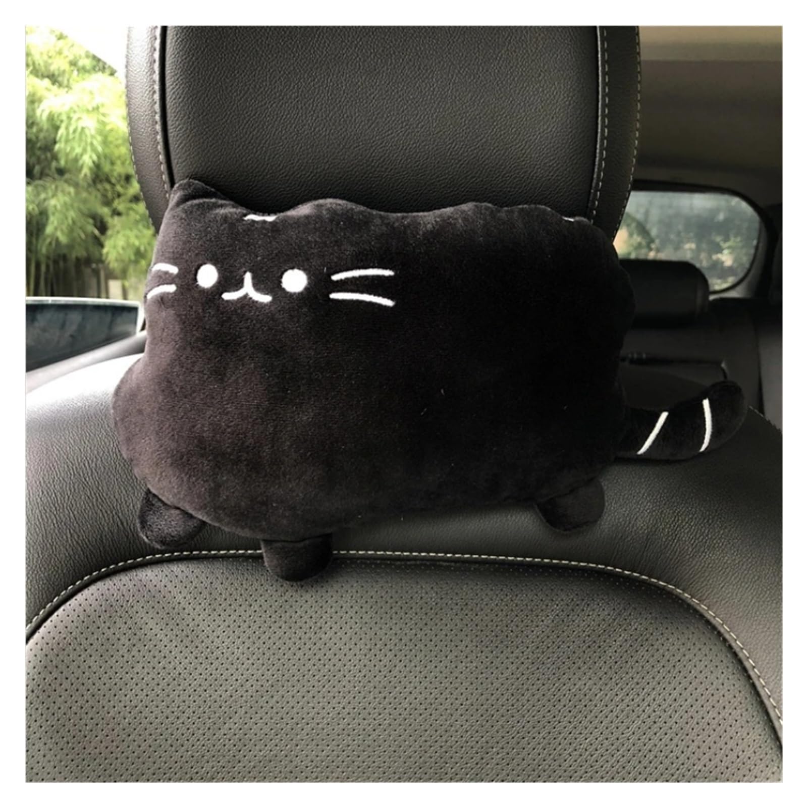 Avoltre car seat cushion Creative Cartoon Cat Plush Car Headrest Neck Pillow(Black Cat)