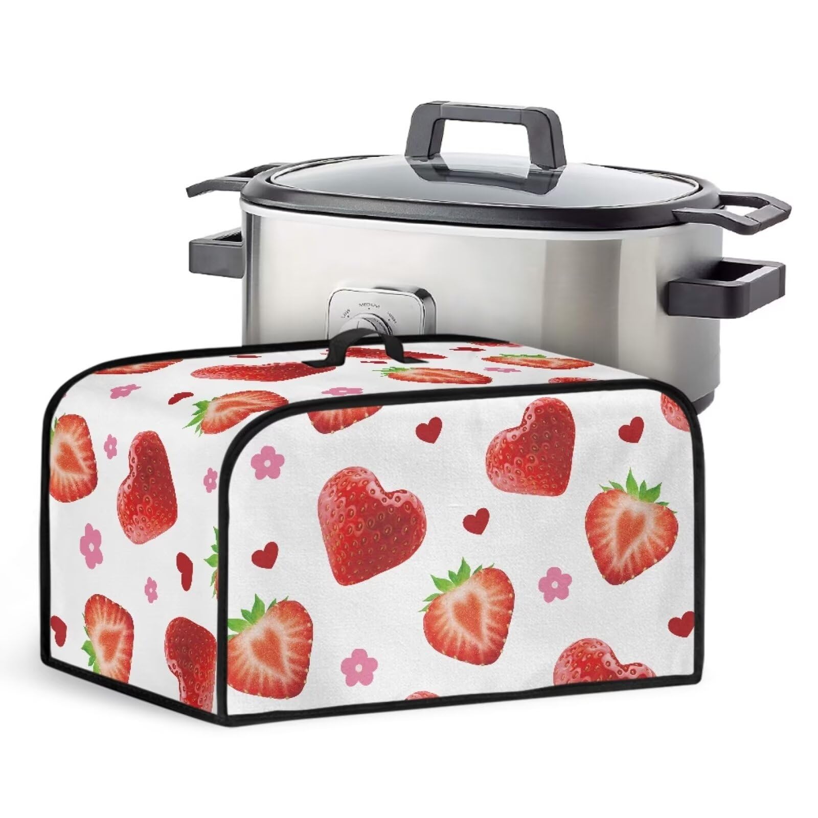 Pzuqiu Strawberry Slow Cooker Cover Universal Fit for Most Crock Pots Appliance Protective Cover Durable Crock Pot Cover with Side Pocket and Side Pocket