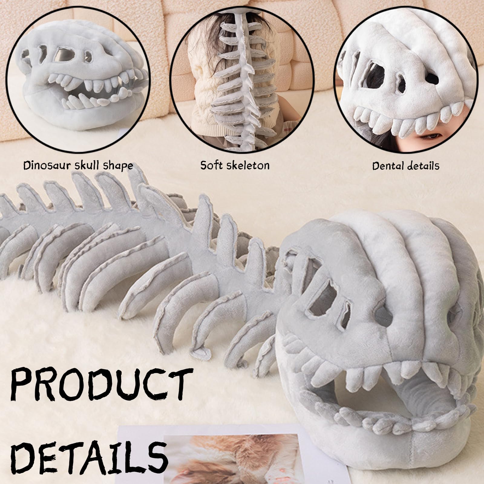 LUKIUP Kostium Dinozaura, Kostium miękkiego szkieletu dinozaura, realistyczny kostium szkieletu dinozaura, Halloween Cosplay lekka kombinezon z fosyli dinozaura, na imprezy w kostiumach