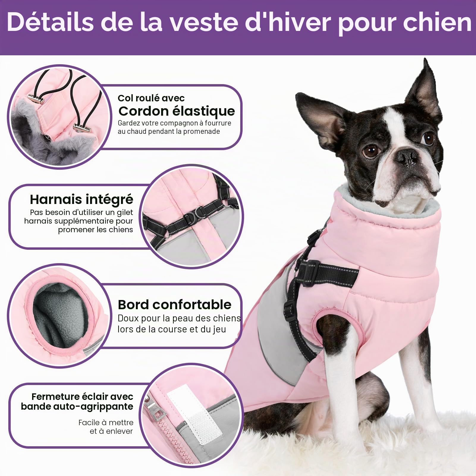 SUNFURA Manteau d'hiver pour Chien, Veste d'hiver pour Chien, avec Harnais intégré, Veste de Neige imperméable avec col en Fourrure pour Les Jours froids, Combinaison de Neige en Polaire