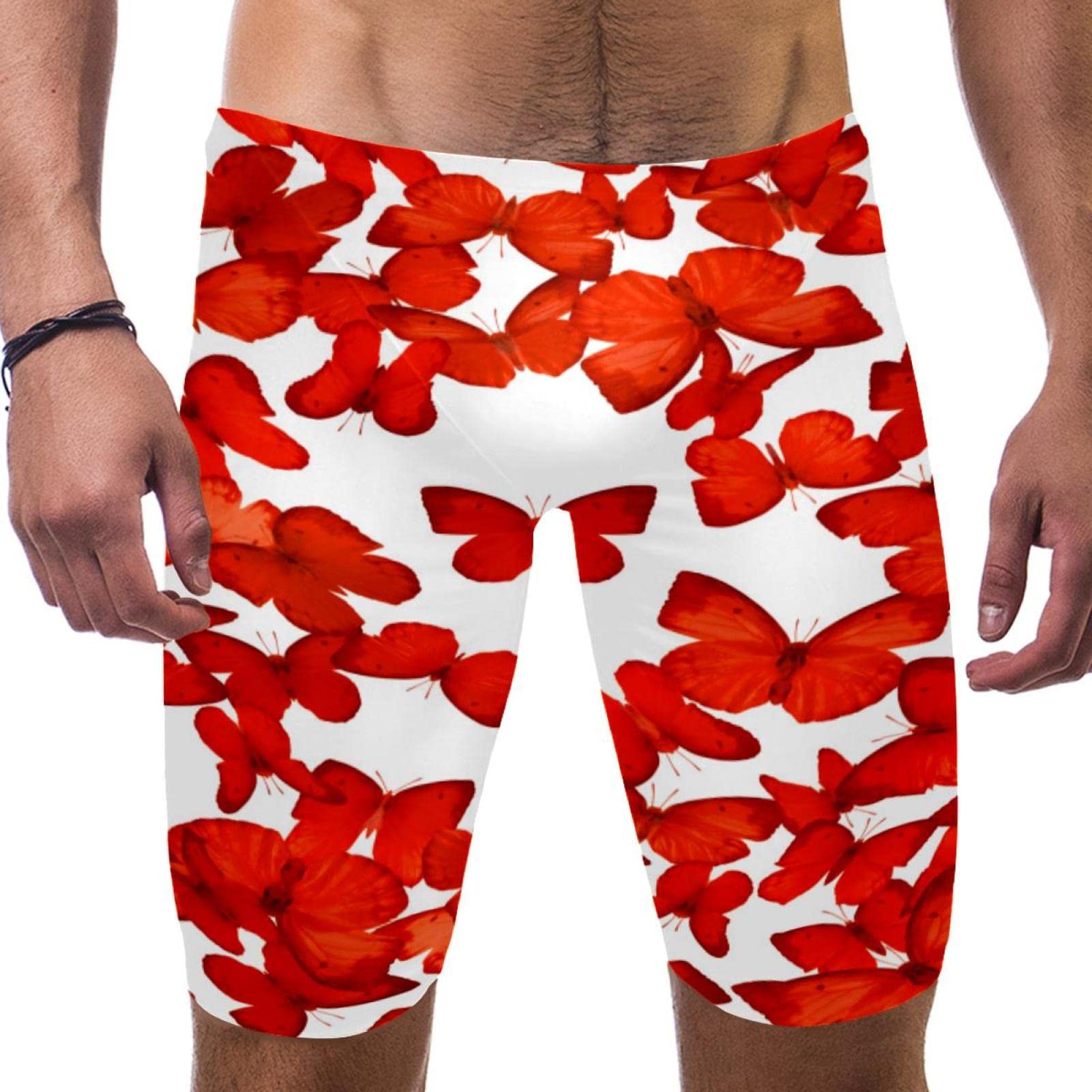 Traje de baño de natación para hombre con mariposas rojas y secado rápido 7