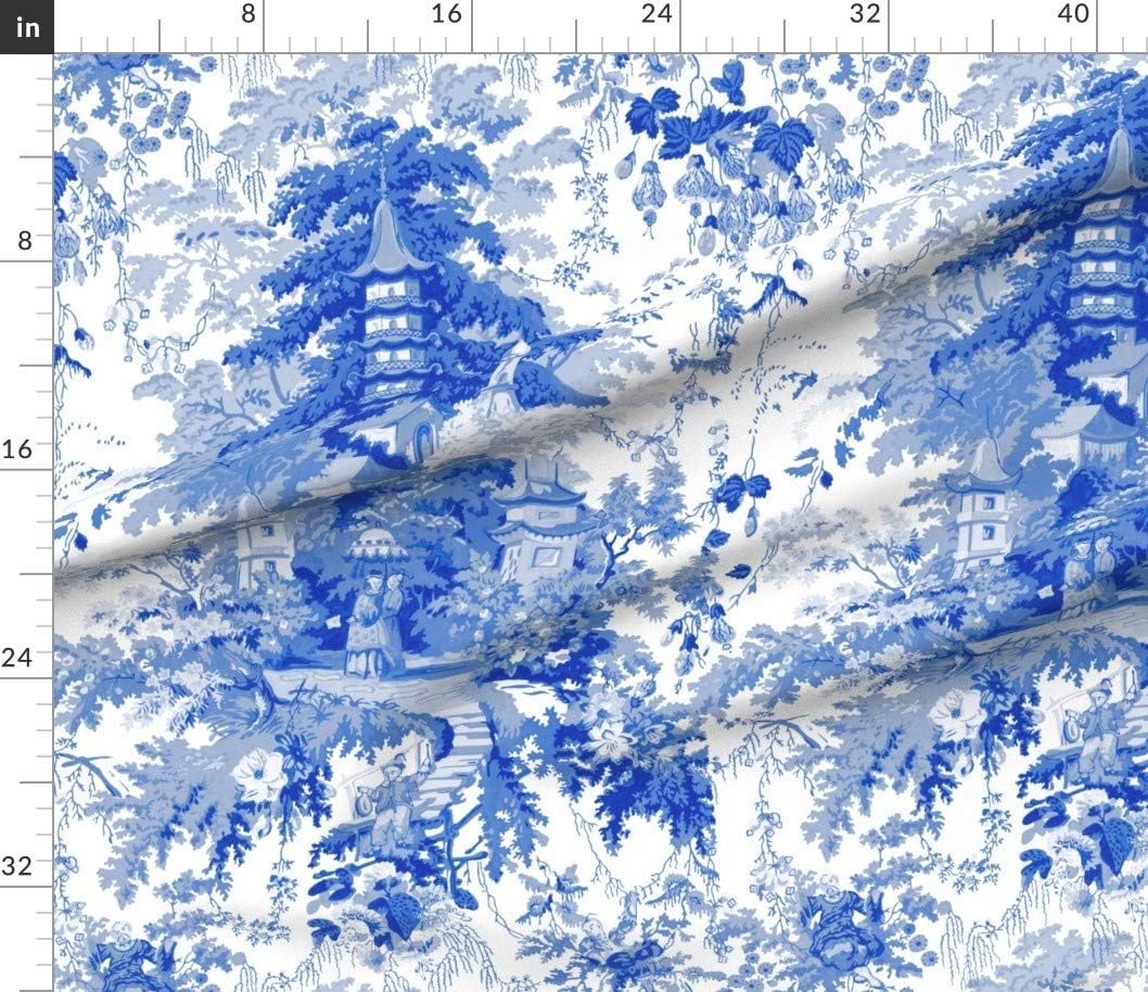 Spoonflower Fabric - Chinoiserie Willow Blue White Toile Chinese Nature Garden Botanical Printed on Petal Signature Cotton Fabric by The Yard - Sewing Quilting Apparel Crafts Decor