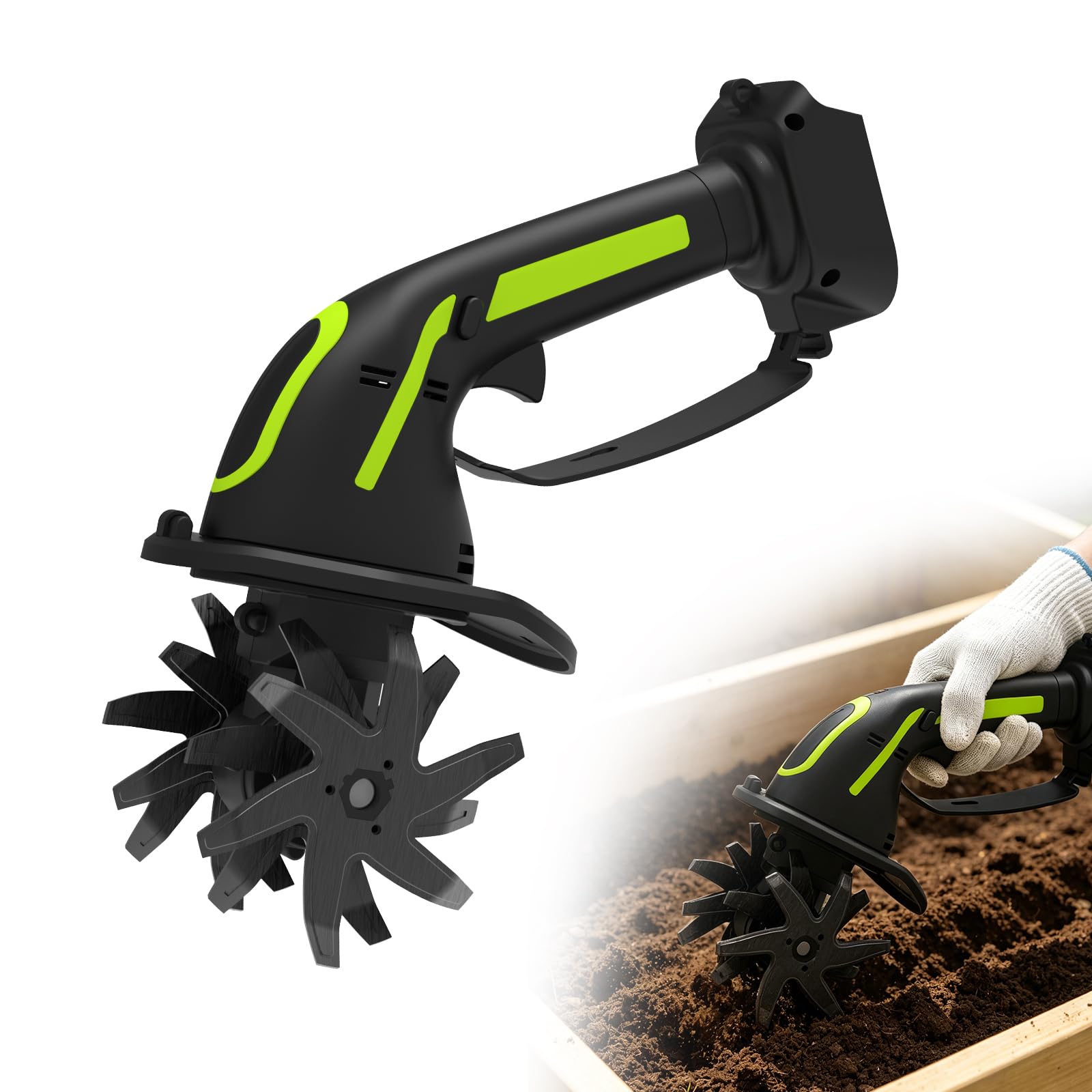 Cordless Handheld Cultivator Compatible with Makita 18V, Electric Garden Rotavator Mini Tiller Cultivator, 10cm Tilling Depth, 10cm Working Width for Gardening Lawn Greenhouse