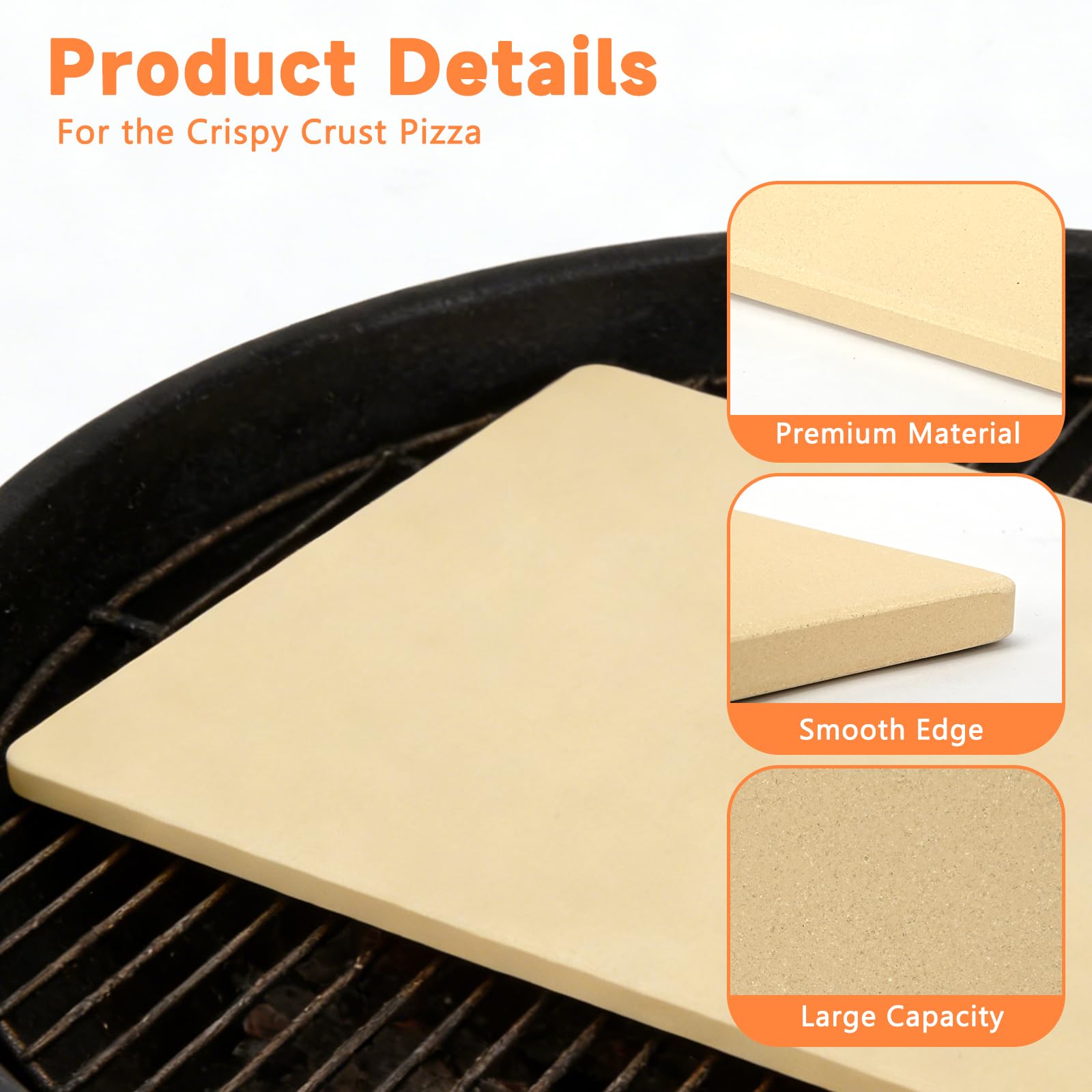 Extra großer Pizzastein, rechteckiger Pizzastein für Backofen, Grill, Grill, robuster Cordierit-Backstein für Pizza, Brot, 60 x 40 cm