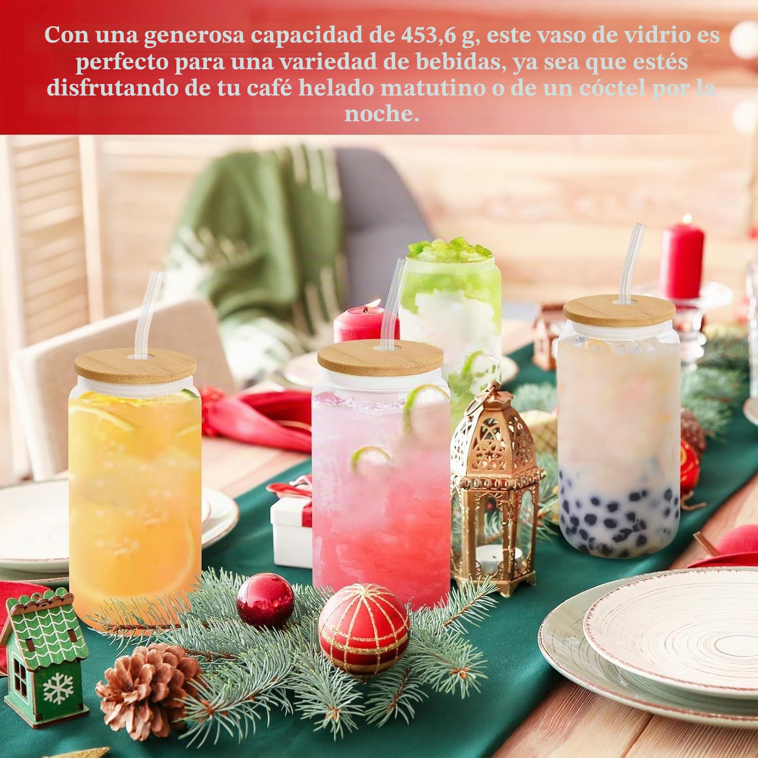 Vasos con tapa y pajita, vasos de café helado, 500 ml, vasos de cristal con pajita, vasos de cristal para batidos, latte, macchiato, whisky (6 unidades)