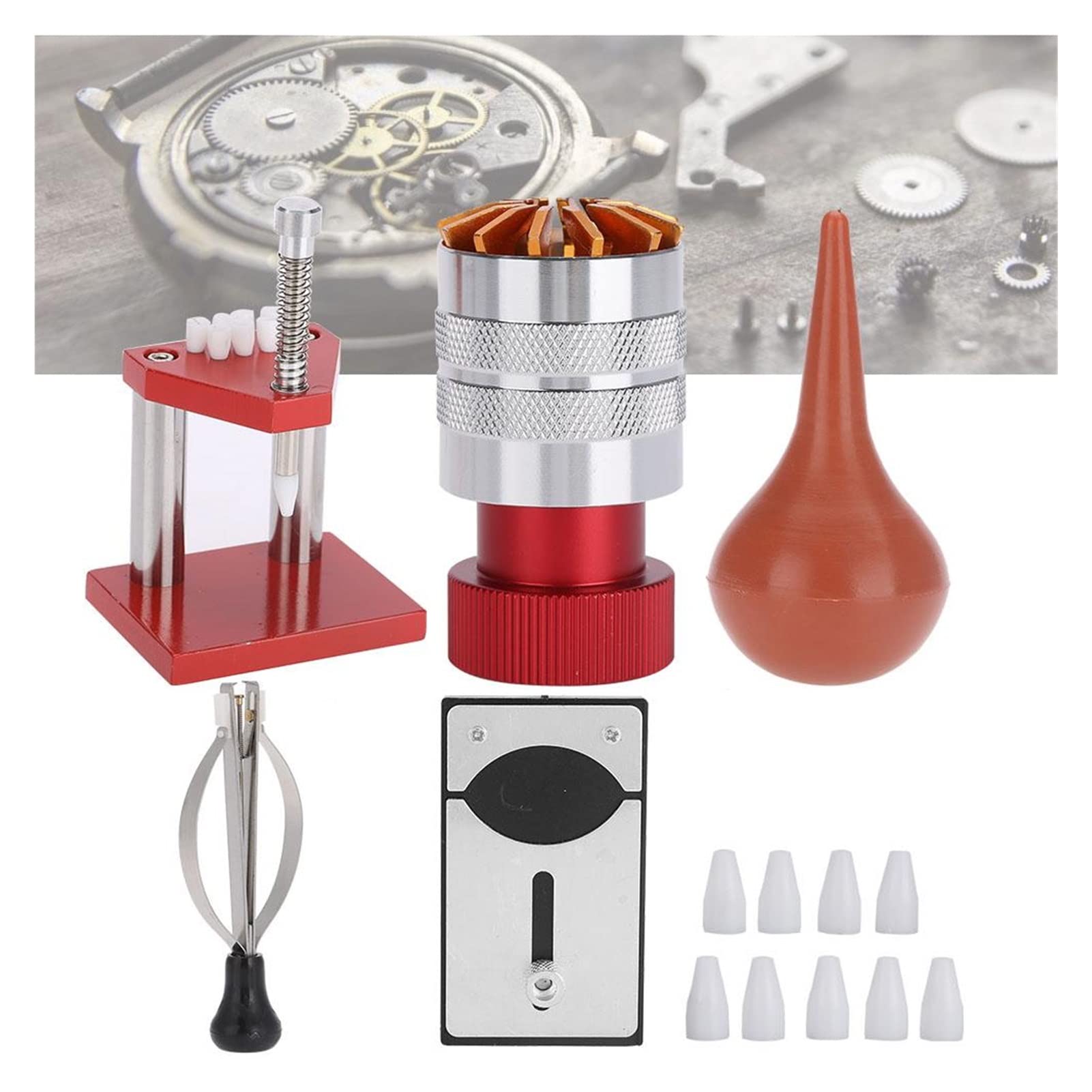 Kit di Riparazione Orologi da 5 Pezzi, soffiatore d'Aria per Polvere di Gomma, apricassa per fondello, Strumento di impostazione delle lancette per or