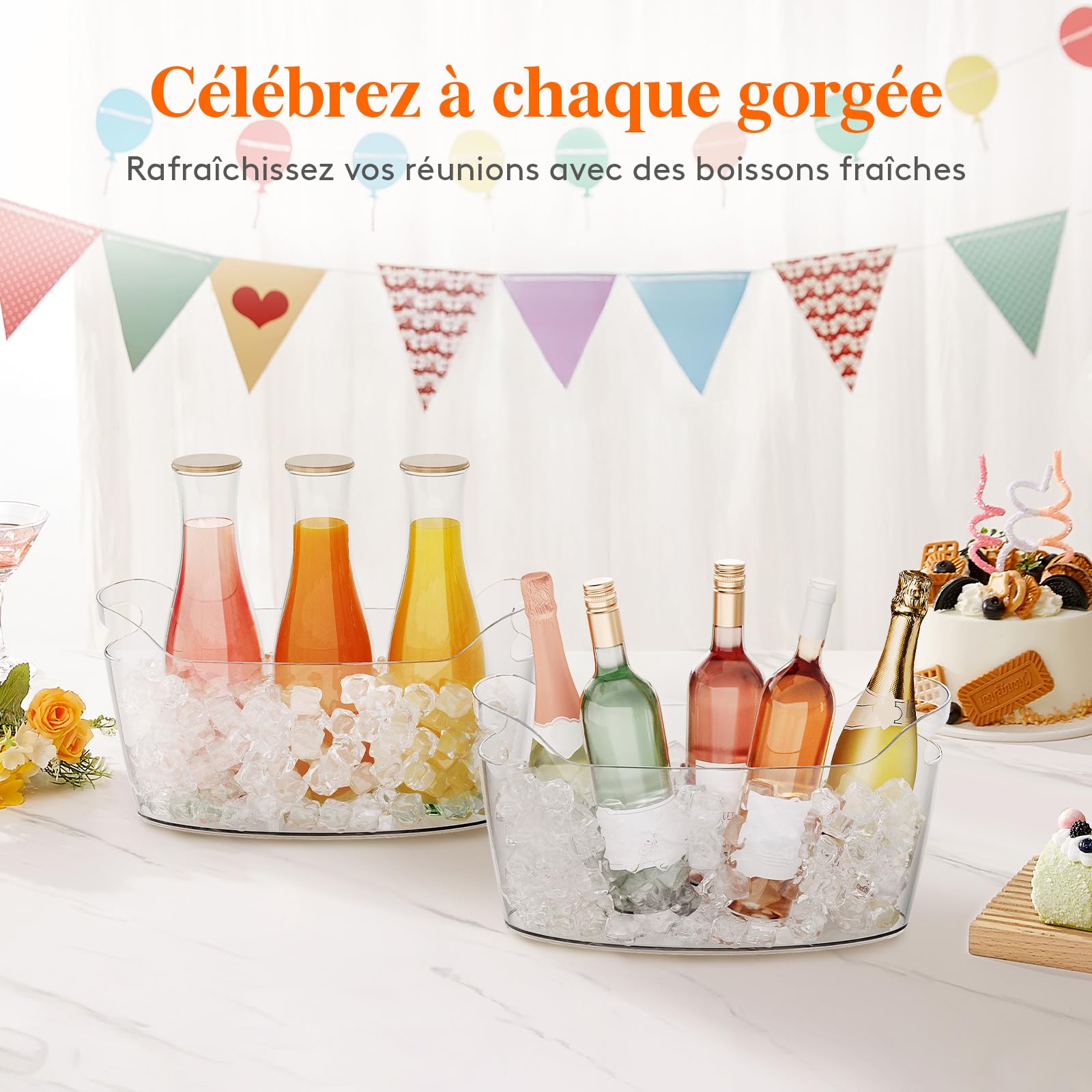 Lifewit Seau à Glace Portable 6.5L, Seau à Champagne avec Cuillère, Plastique Rafraîchisseur de Bouteille de Vin, 38×18×20 cm, Lot de 2