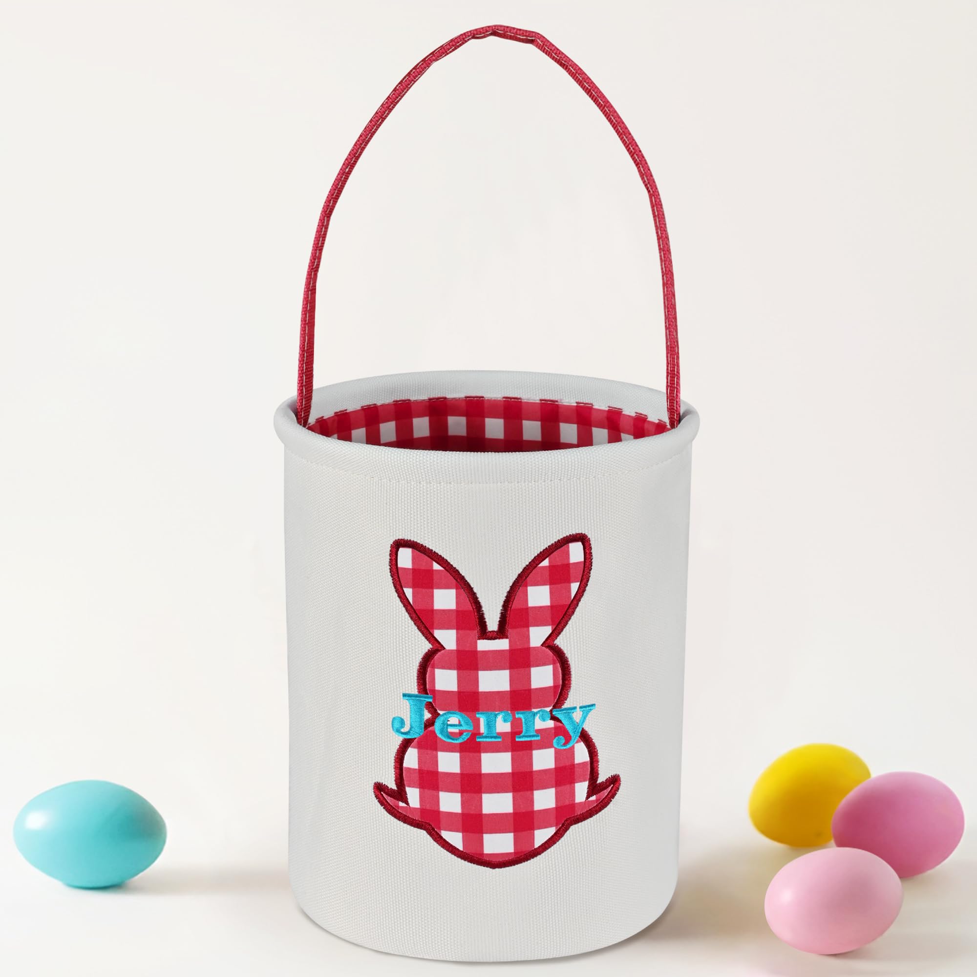 Easter Basket for Kids, VAPCUFF Easter Bunny Basket, Personalized Easter Baskets, Easter Basket with Name - - Red Grid Bunny