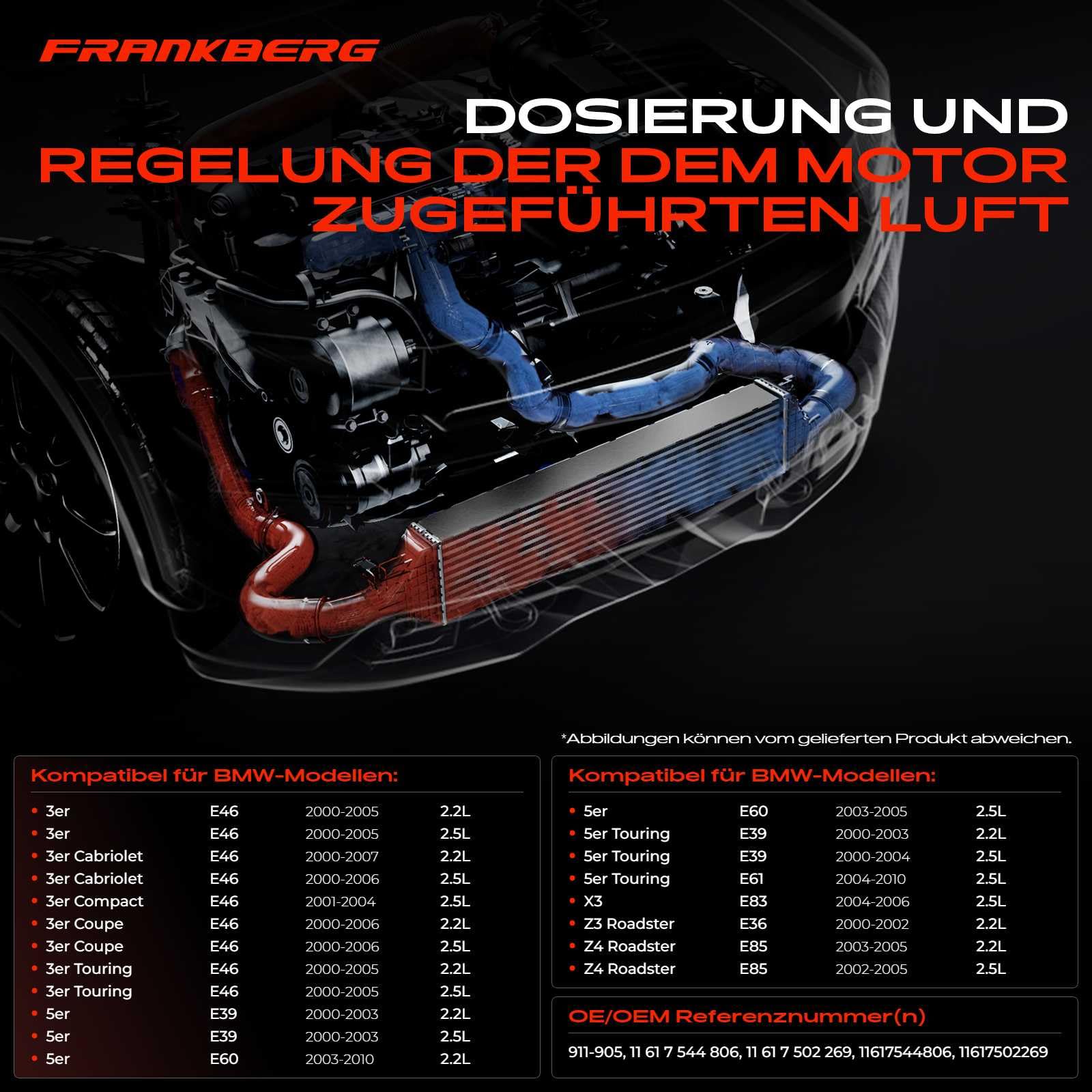 Frankberg Zawór do sterowania powietrzem do 3 E46 serii 5 E39 E60 E61 X3 E83 Z3 Roadster E36 Z4 Roadster E85 2,2 l 2,5 l 2000-2010 11617544806