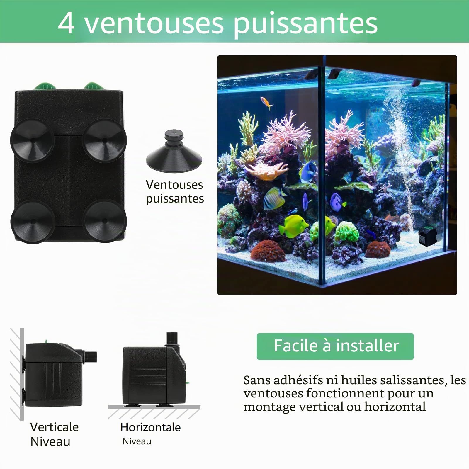 Pompe à Eau Submersible 450L/H avec Cable 1,83m & 3 Nozzles | 7W, Réglable Ultra Silencieux pour Fontaine de Jardin, Piscine, Aquarium, Bassin Poisson, Hydroponique