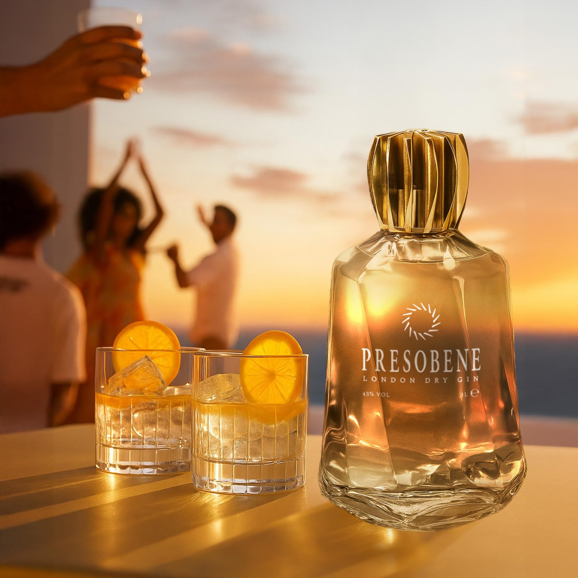 PRESOBENE London Dry Gin, 1L, bottiglia premium con tappo dorato, confezione regalo elegante