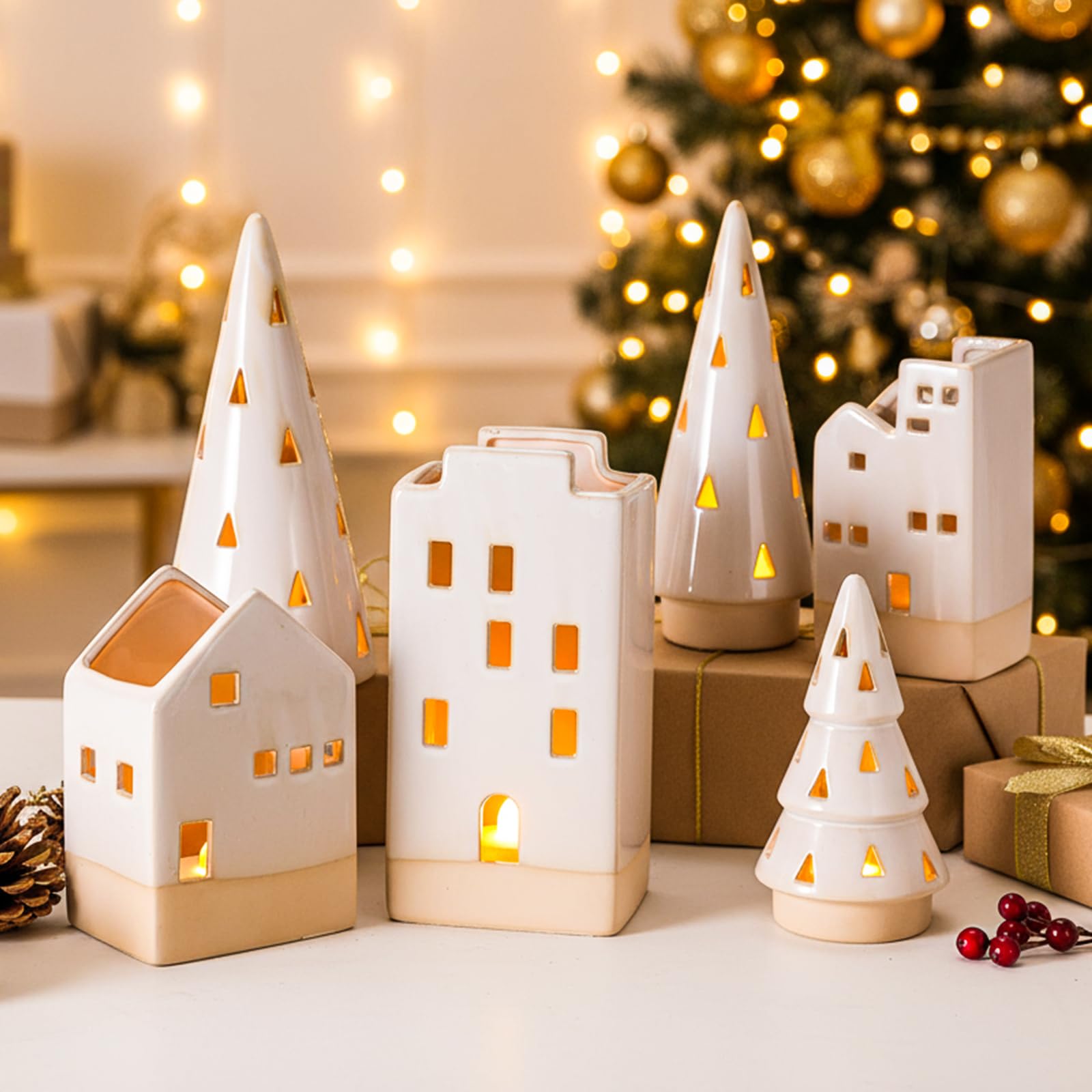 Amazon.com: Beeveer 6 Pcs Christmas Ceramic Buildings Decoration