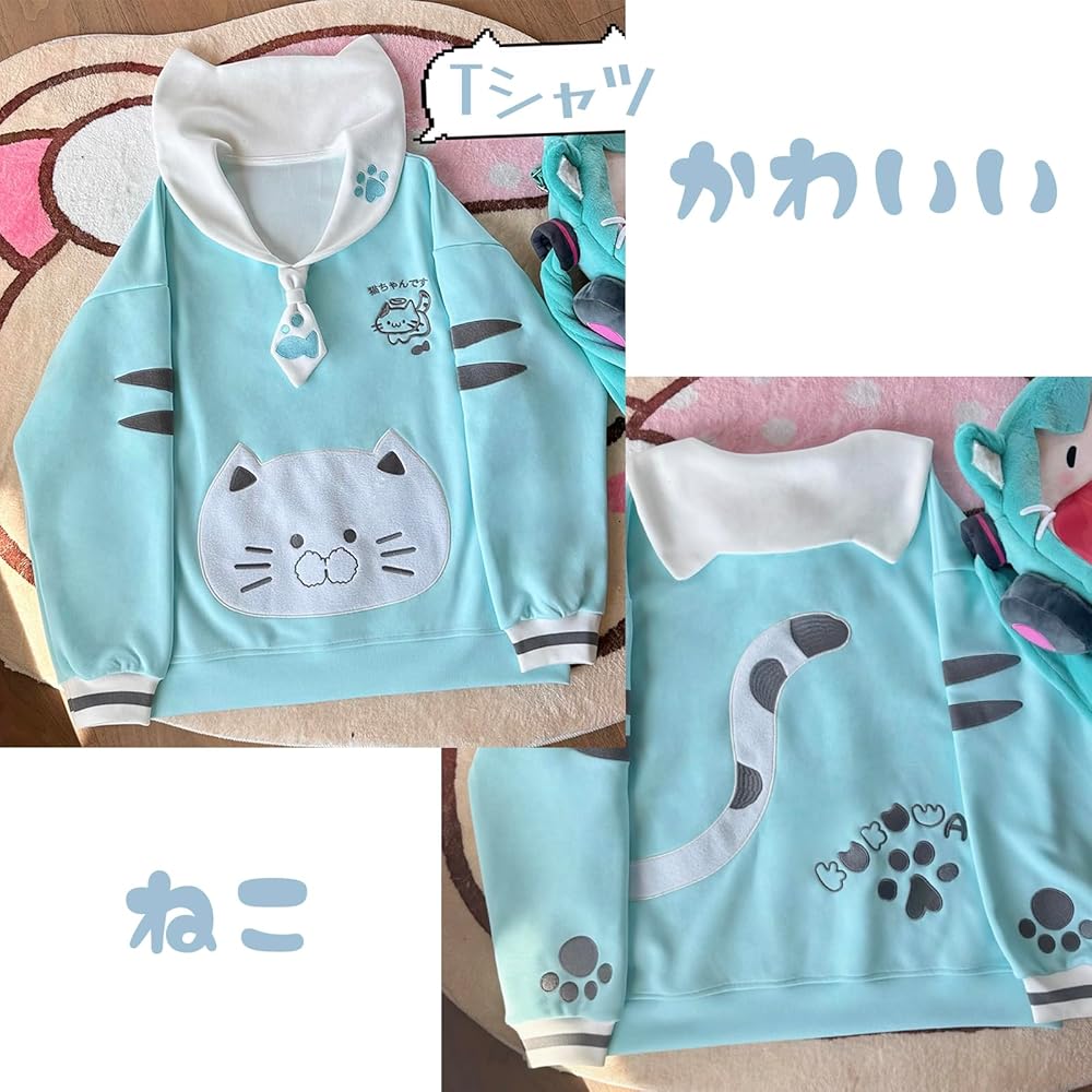 な*な様 【新品未使用】45R　紺系　長袖Tシャツ　腰元にかわいい熊刺繍　星2つ Amazon | [XHSUKADO] 猫柄 Tシャツ 刺繍 ロンT
