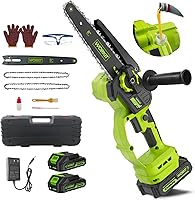 Vista 1 de WORKIT Mini motosierra inalámbrica, motosierra eléctrica de 8 pulgadas con 2 baterías, motosierra de mano con engrasador automático, tensión sin