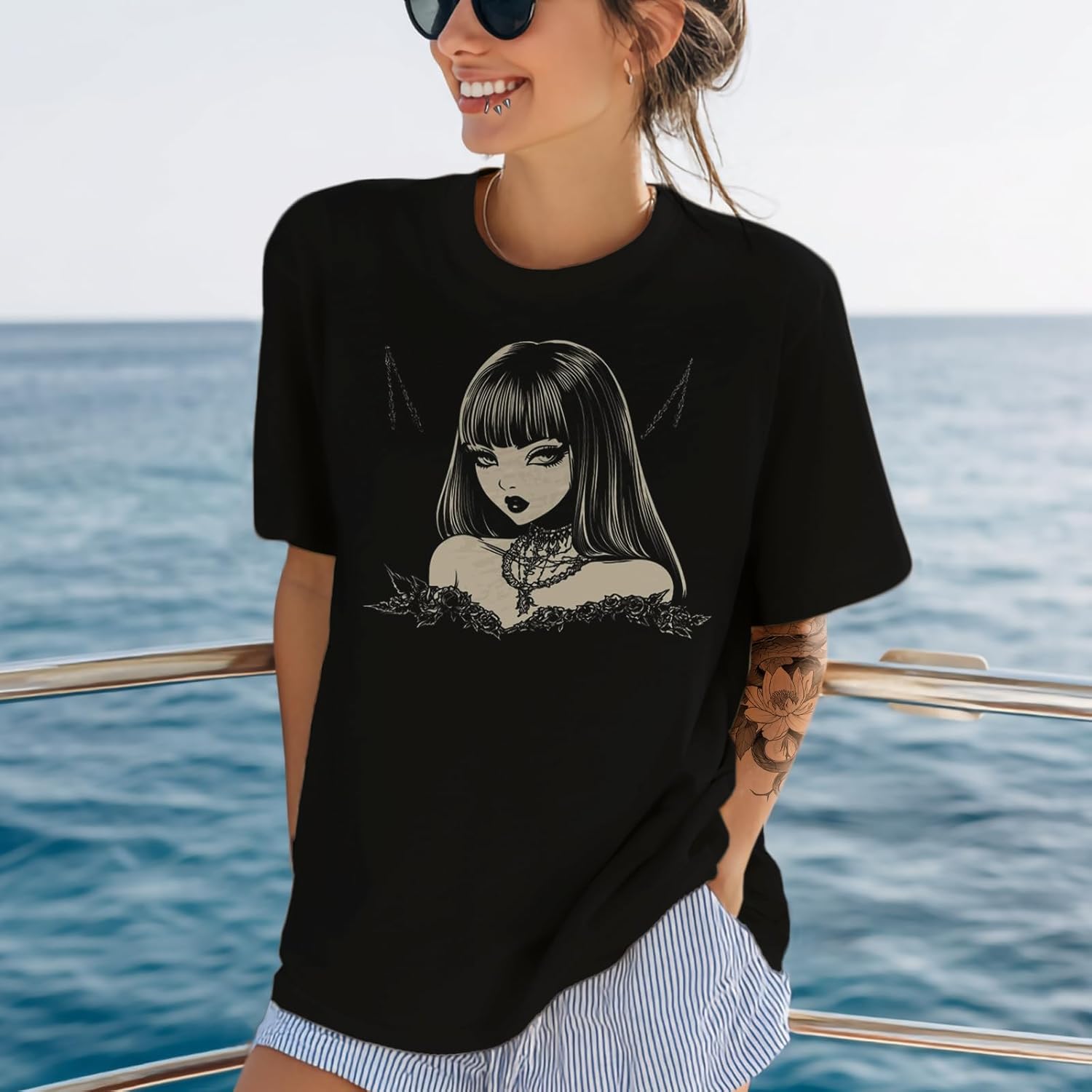 MARSVOVO Summer Tshirt for Women Basic Crewneck Oversized Graphic Tees Soft Cotton Short Sleeve Shirts - Image 3
