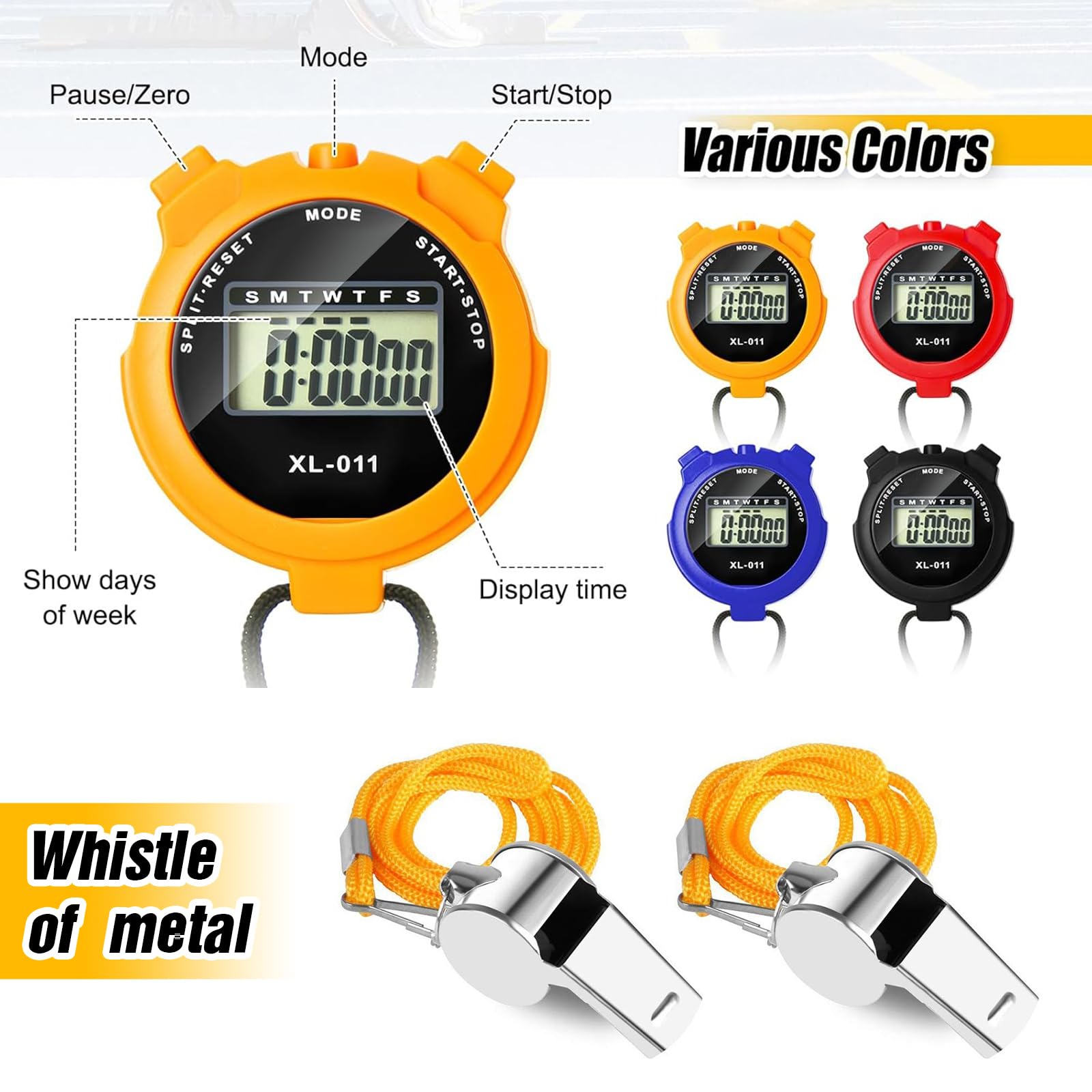 8Pcs Sports Stopwatch Timer, Multi-Function Sport Digital Stopwatch Large Display with Date Time and Alarm Function Shockproof Sport Stopwatch for Swimming Running Sports Training (Vivid Color) - Image 3
