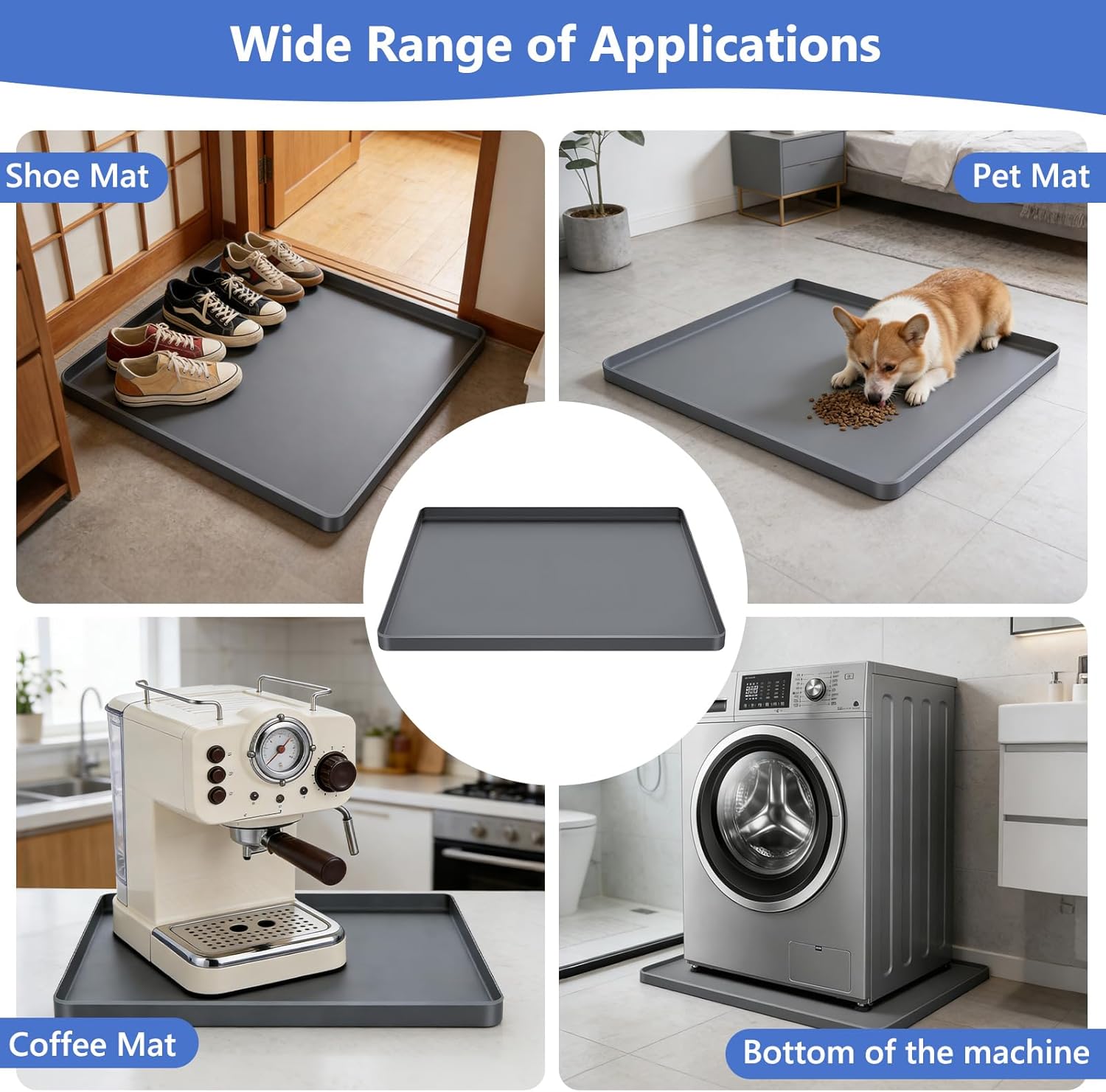 STARTWO 2 Pack Washing Machine Drip Pan Washer Drain Pan,27"L x 27"W Waterproof Non-Slip Shockproof Soft Silicone Mat with 2cm Raised Edge for Washing Machine Dryer & Floor Protection
