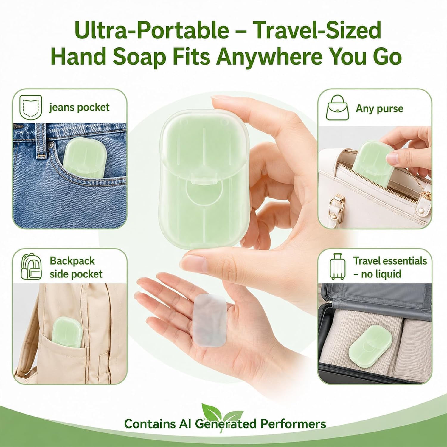 300 Paper Soap Sheets for Travel - 6packs Travel Size Foaming Hand Soap Sheets Refills with 1 Portable Box for Hand Washing Disposable Scented Mini Flakes Traveling Camping Hiking Essentials