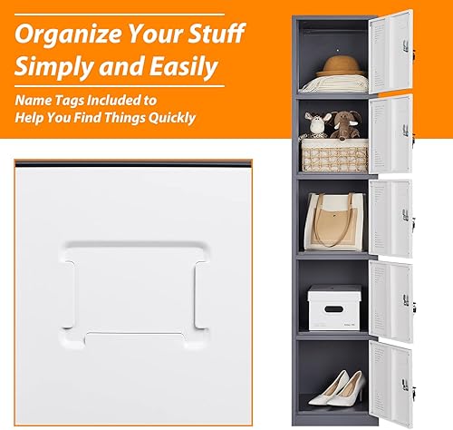 Vista 149 de Taquillas de metal para empleados, armario de almacenamiento de acero con 5 puertas para el hogar, oficina, escuela, gimnasio (blanco)