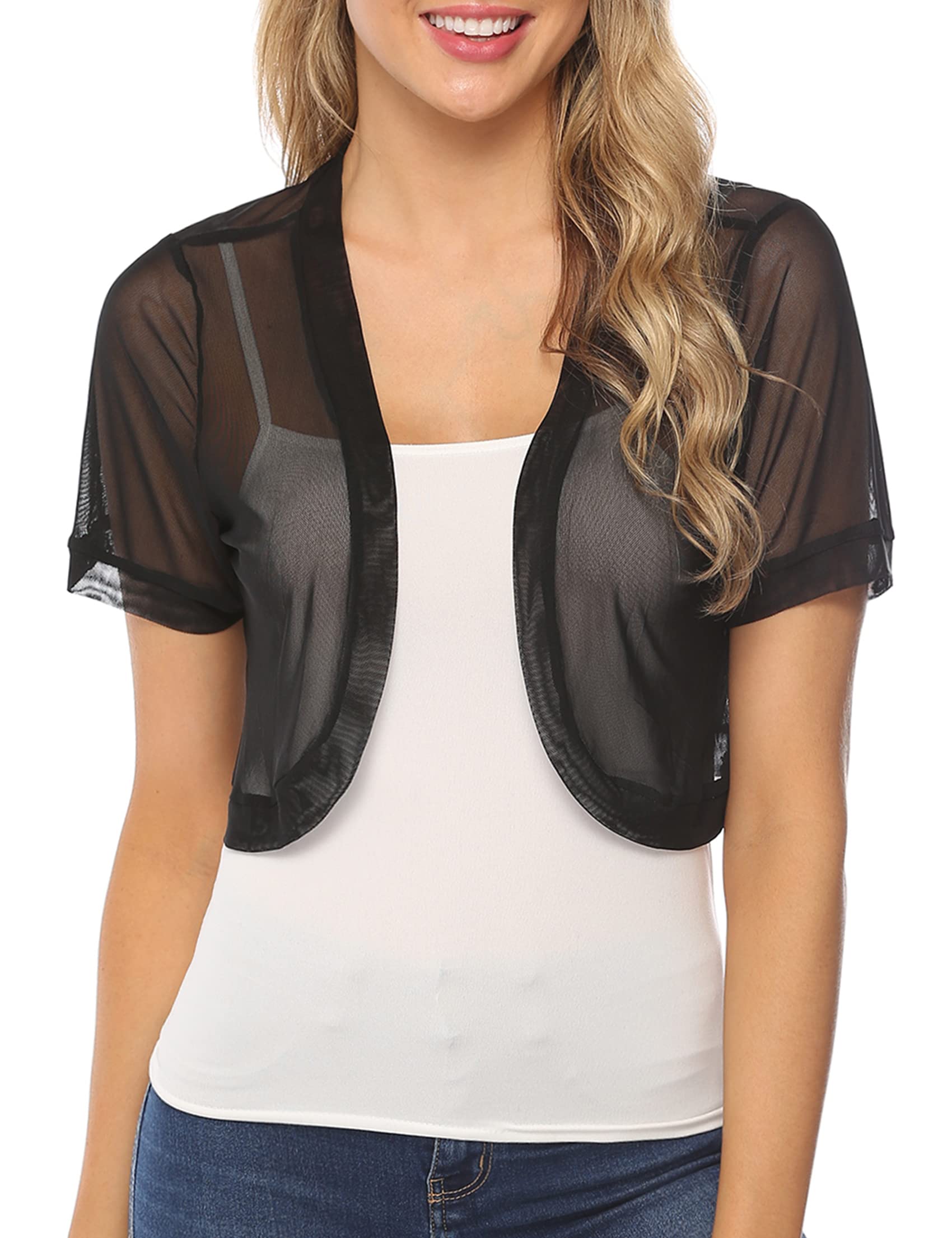 Gyabnw Cardigan Mujer Verano, Bolero Mujer Manga Corta, Toreras para Mujer Tejiendo Encaje Ocio Moda