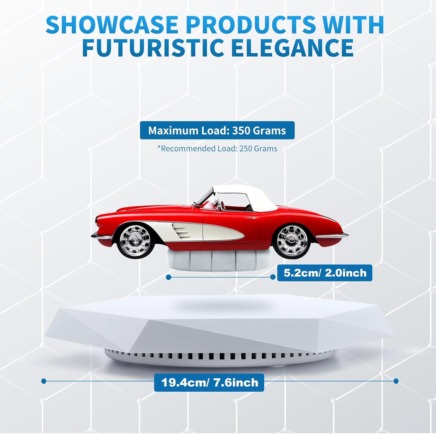 Levitating Display Stand, Magnetic Levitation for Collectibles and Model Cars, Floating Display for Toys and Figures, Hovering Platform, Maglev Rotating Levitator and Holder, White