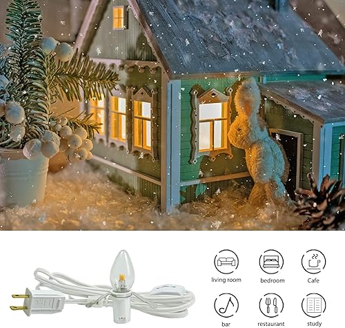 Miniatura 3 de Paquete de 4 accesorios de luces con 4 bombillas LED C7, repuesto de cable de lámpara con clip, base de candelabro E12, cable blanco con interruptor
